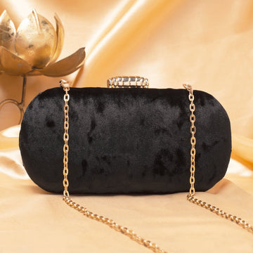 Artklim Black Base Plain Velvet Fabric Clutch