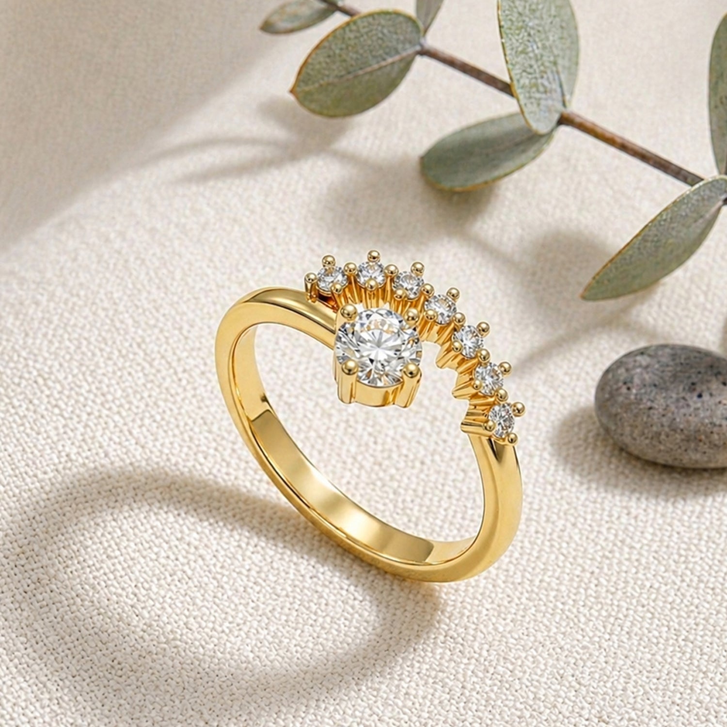 Artklim Elegant Gold Halo Central Crystal Anti-Tarnish Ring