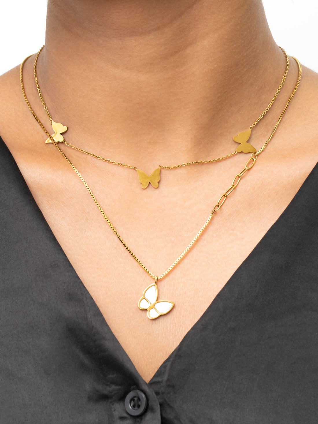 Artklim White MOP Butterfly Shaped Double  Anti Tarnish Pendant