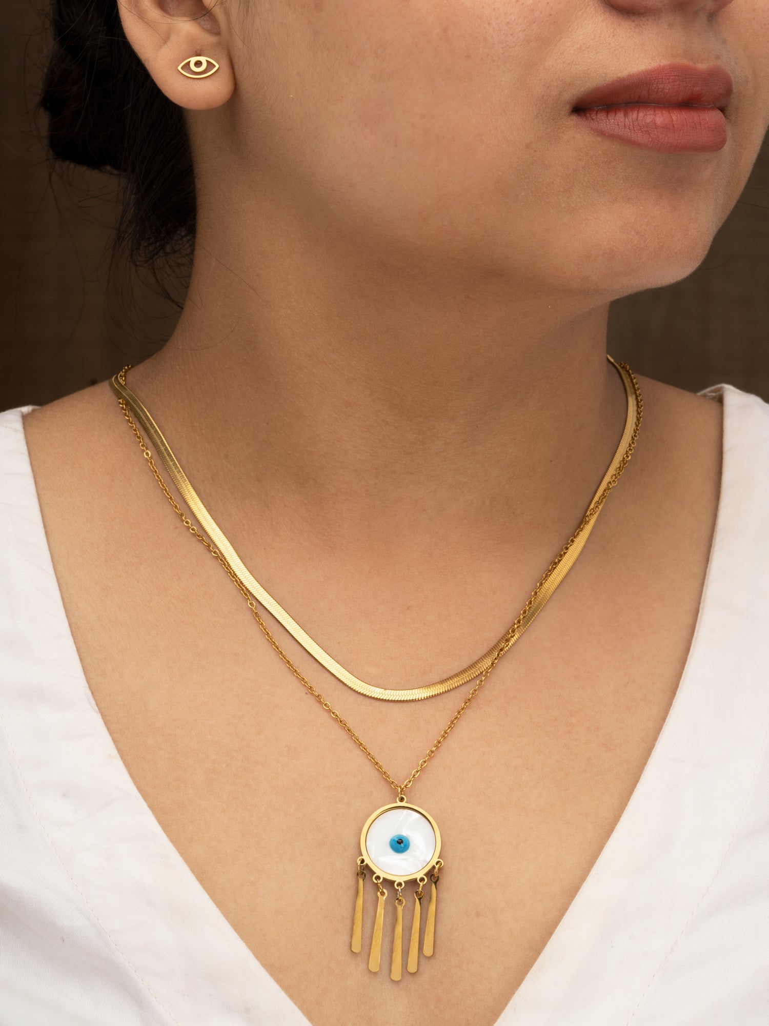 Artklim Evil Eye Charm Necklace & Earring Set