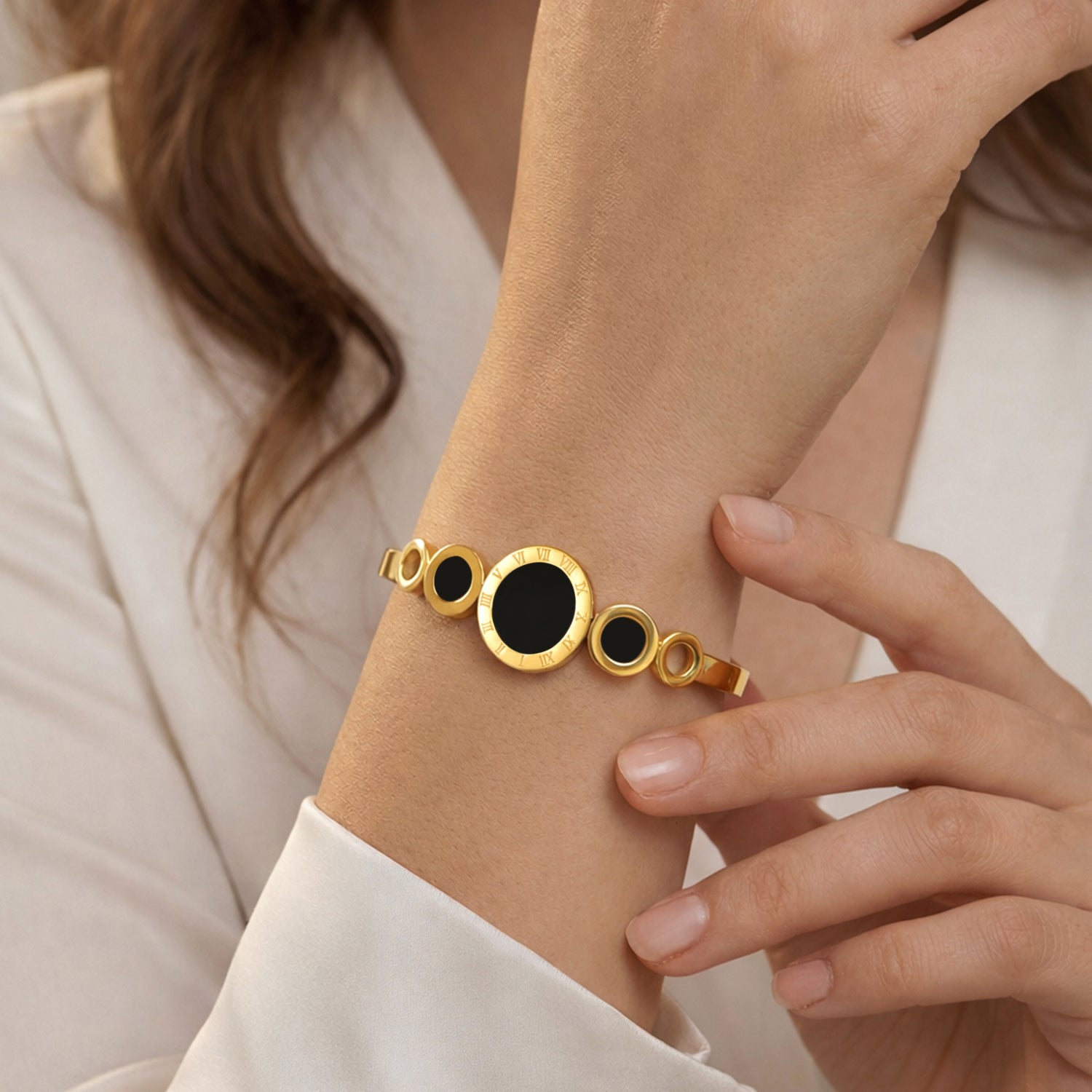 Artklim Gold Plated Classic Black Dial Anti-Tarnish Bangle Bracelet