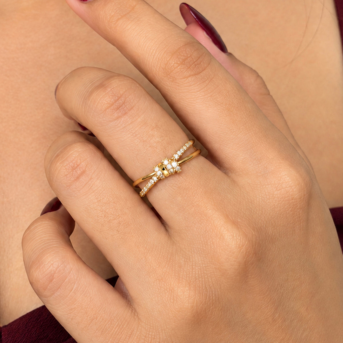 Artklim Elegant Crystal Bow Gold-Tone Statement Anti-Tarnish Ring