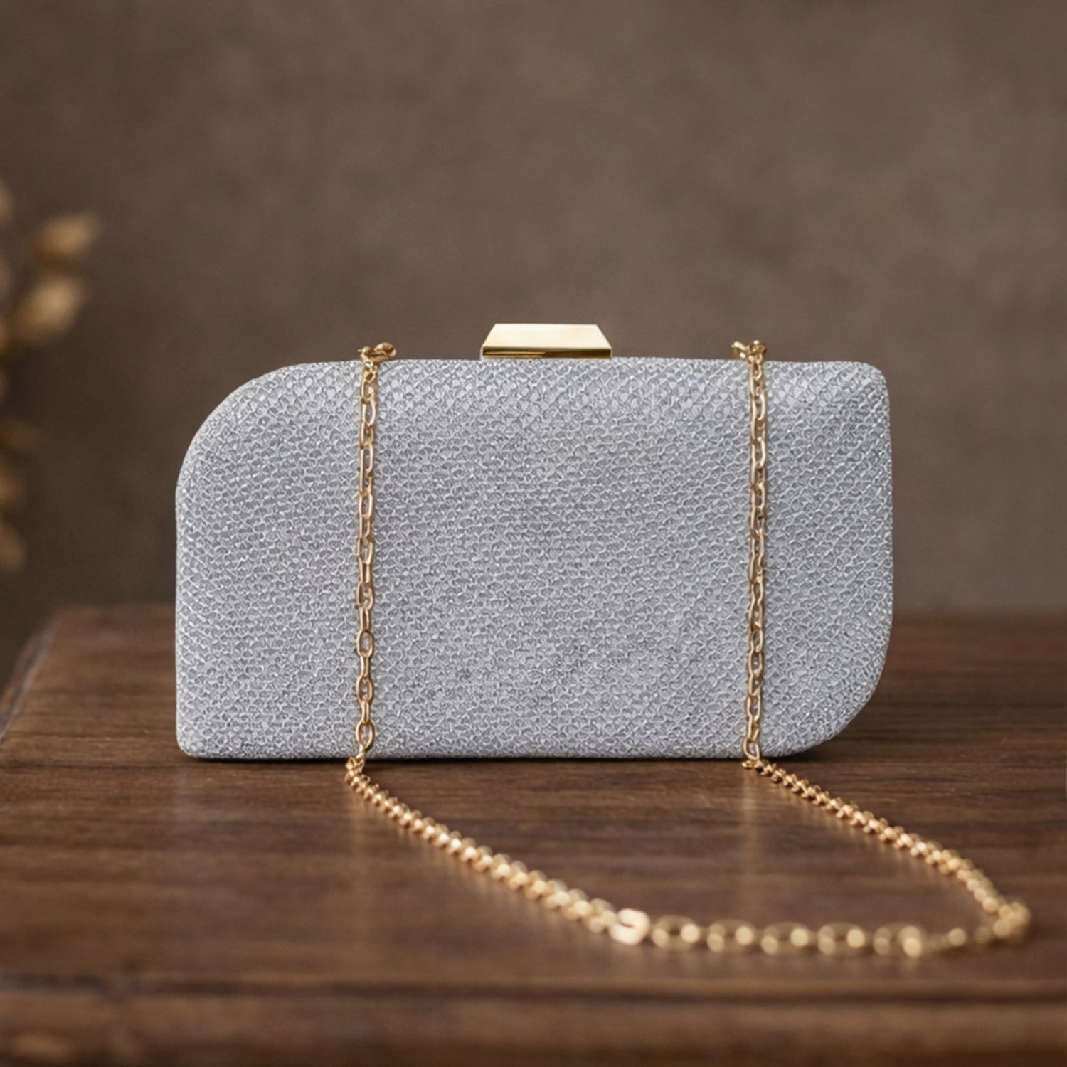 Artklim Silver Glitter Embroidery Clutch