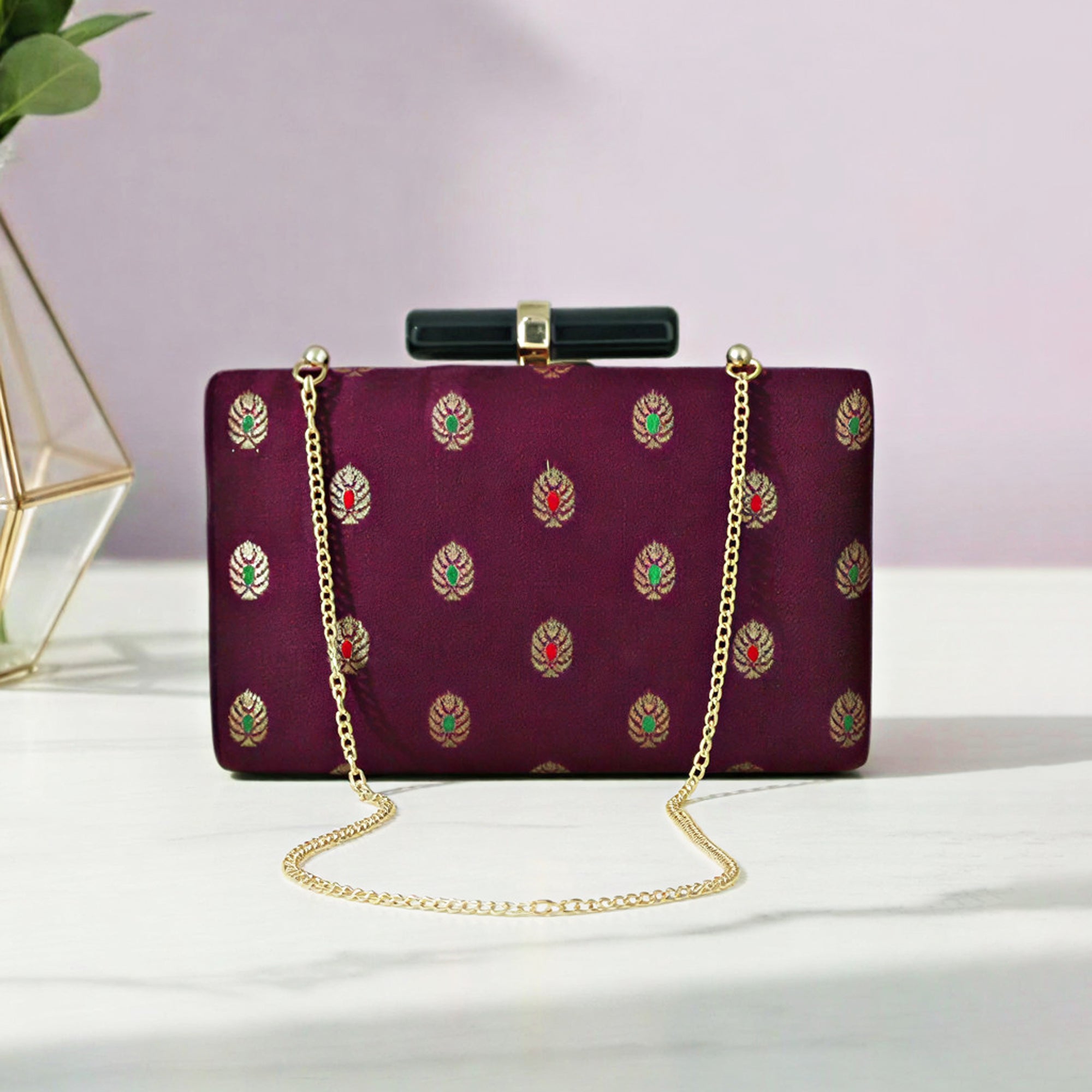 Artklim Maroon Floral Ethnic Embroidered Clutch