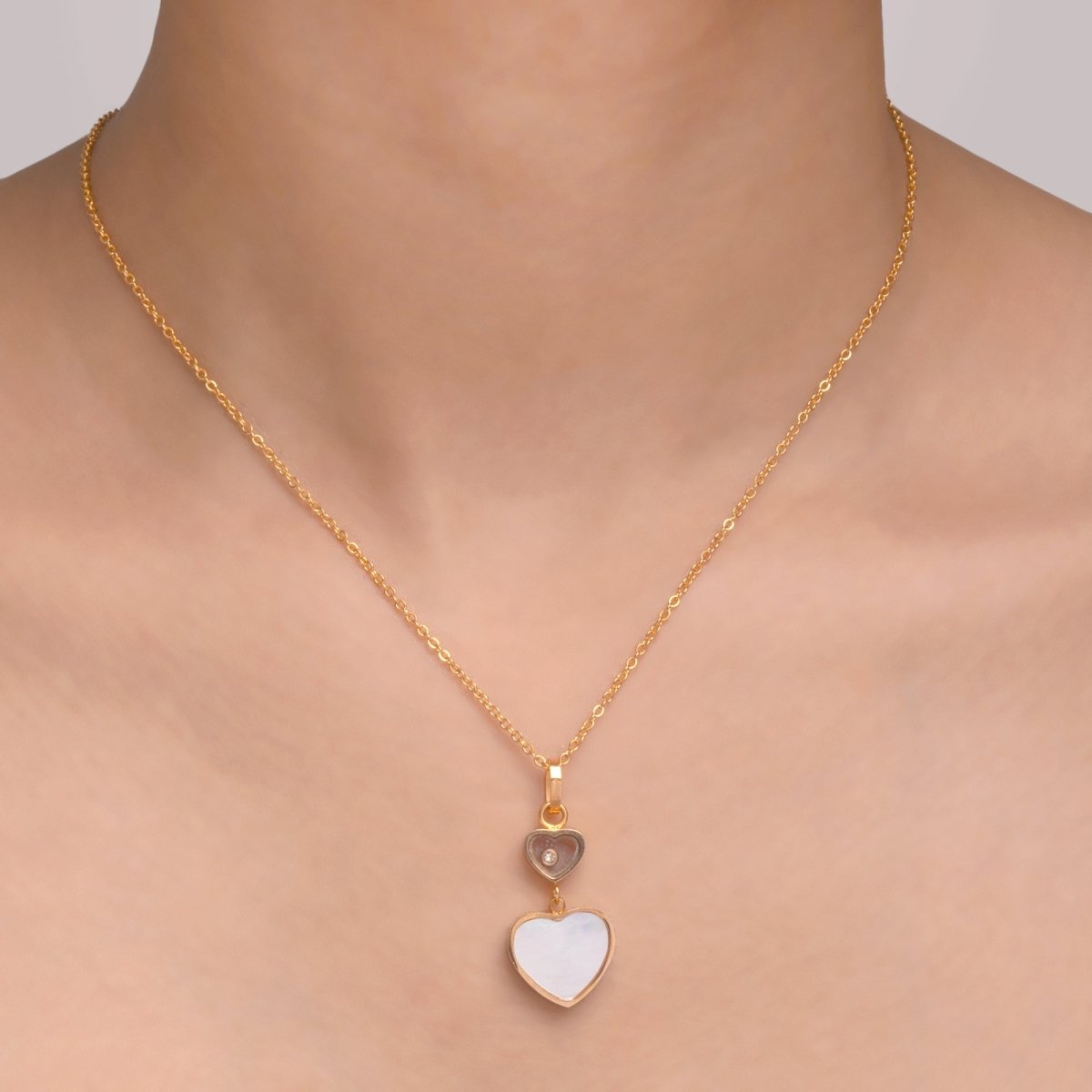 Artklim Gold Plated Double Heart Shaped Pendant Necklace