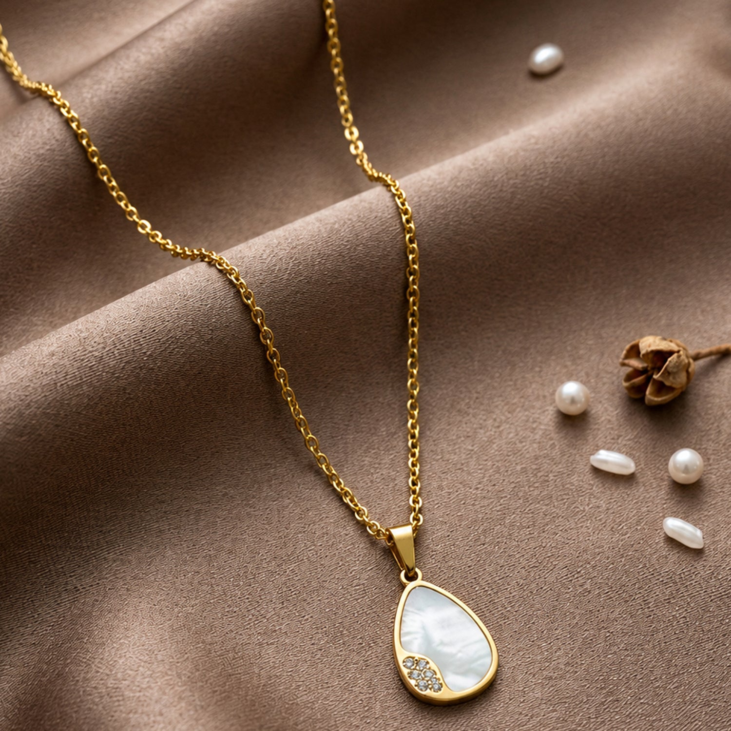 Artklim Mother of Pearl Teardrop Gold Anti-Tarnish Pendant Necklace