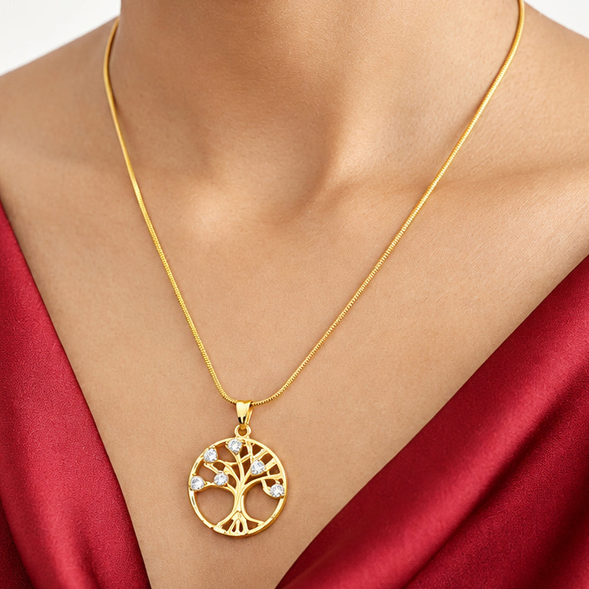 Artklim Elegant Tree of Life Crystal Cut Anti-Tarnish Pendant Necklace