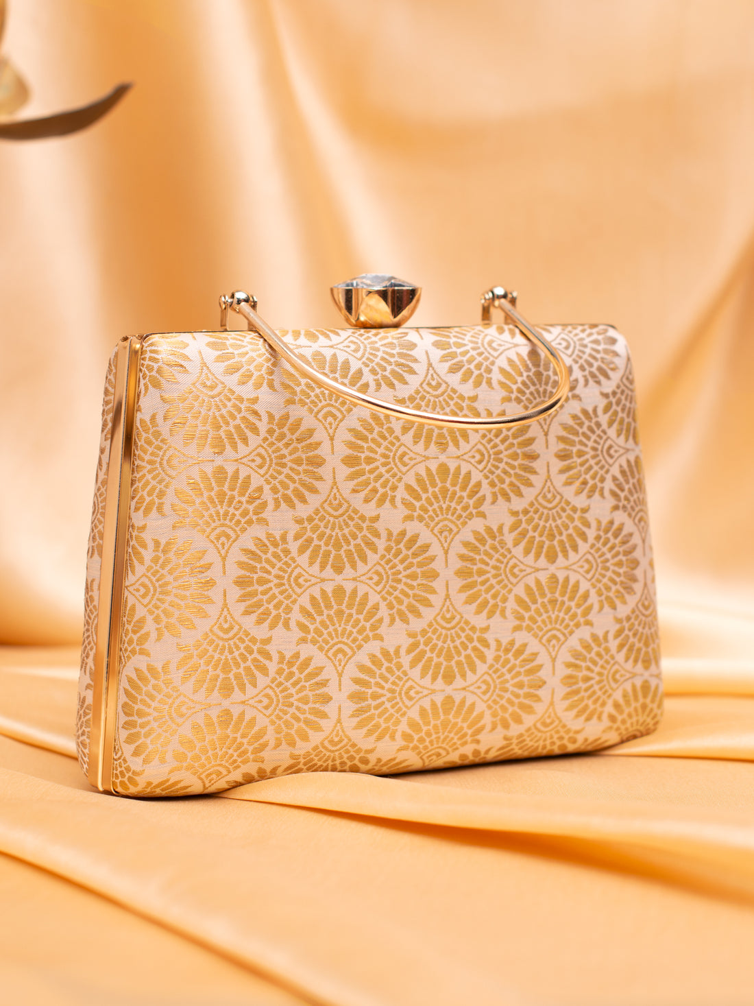 Artklim Ivory-Gold Bold Blossom Jacquard Evening Bag