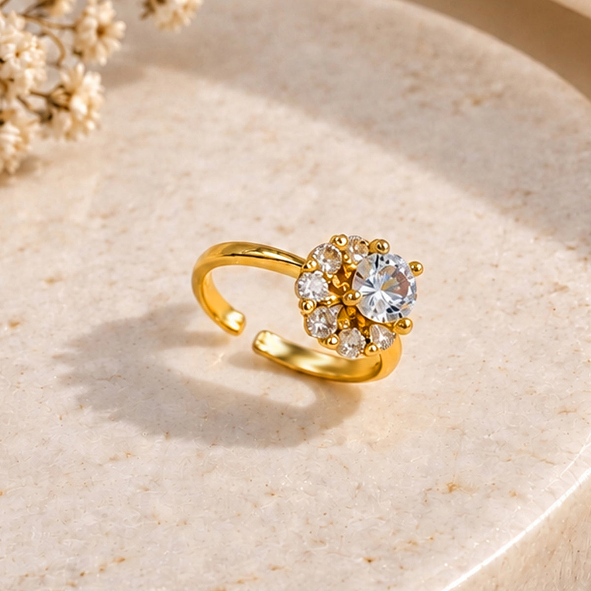 Artklim Classic Solitaire Crystal Gold-Tone Statement Anti-Tarnish Ring