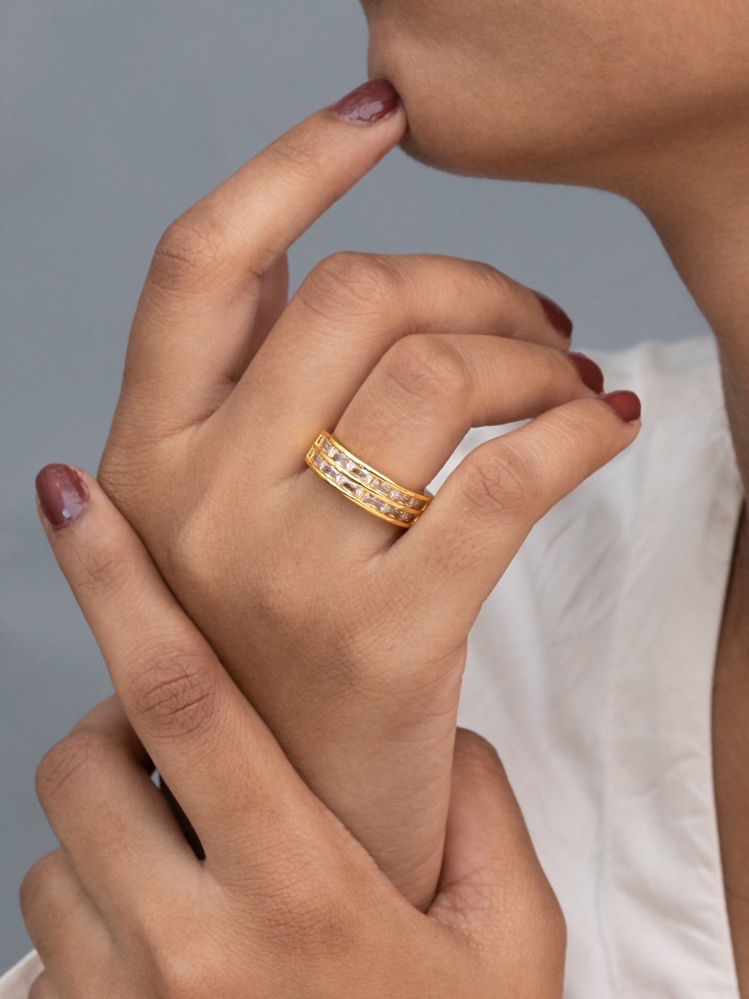 Artklim Gold-Plated Baguette Cut Anti-Tarnish Ring