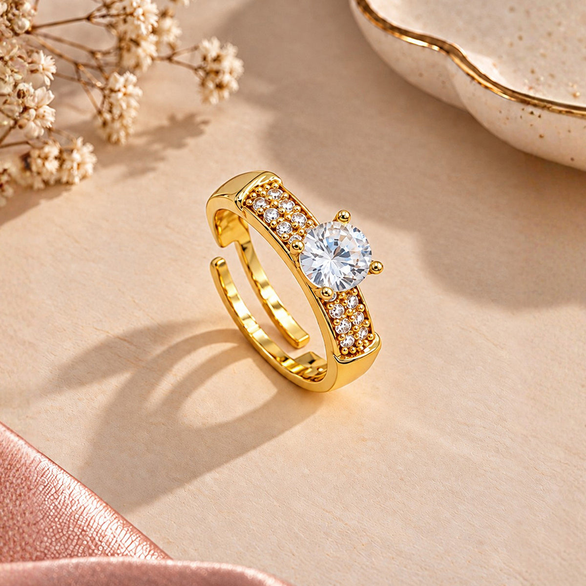 Artklim Radiant Solitaire Crystal Gold-Tone Anti-Tarnish Ring