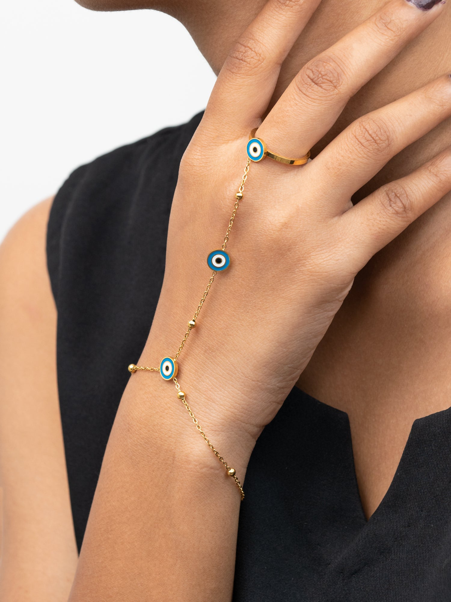 Artklim Evil Eye Chain Anti-Tarnish Ring Bracelet