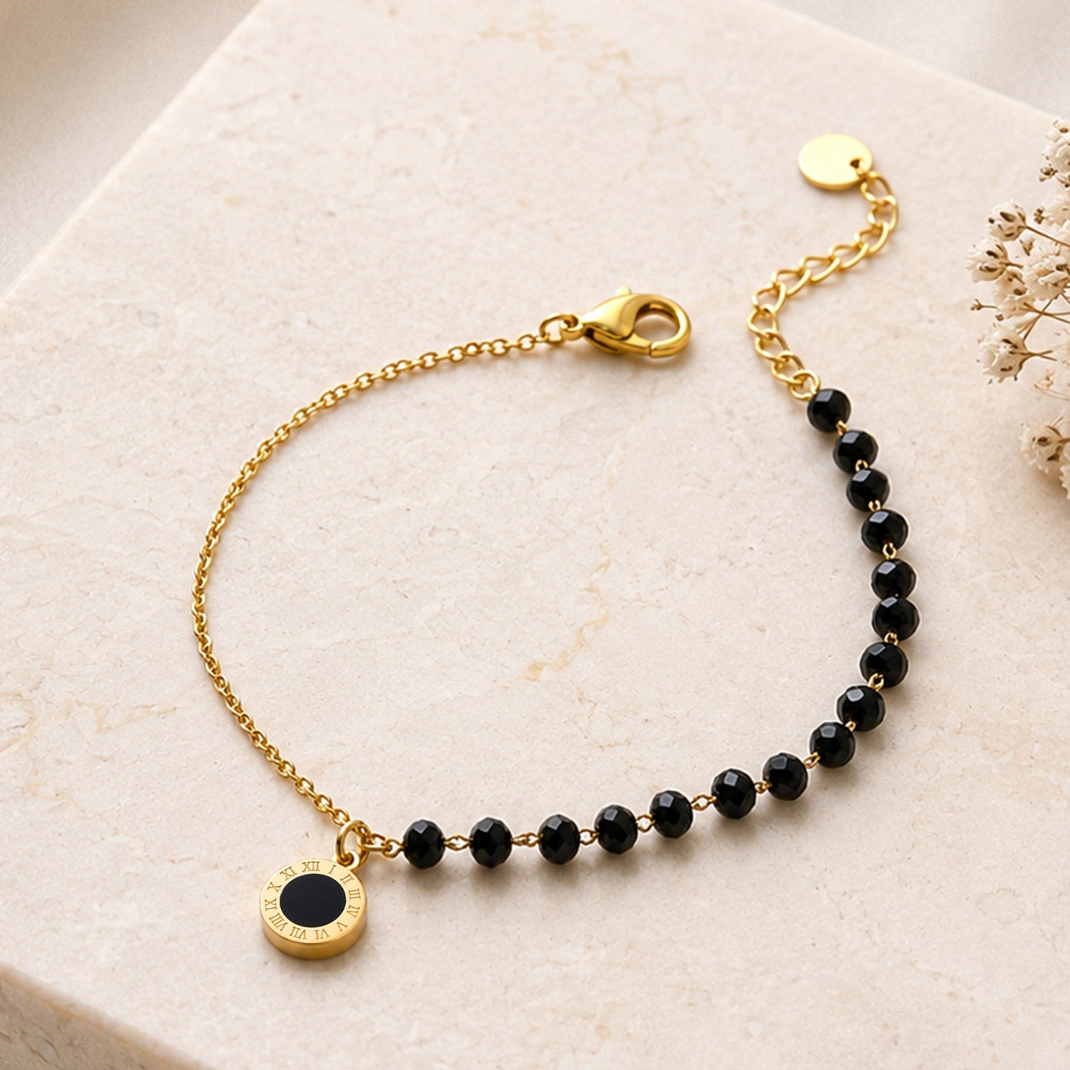 Artklim Half Beaded Roman Dial Chain Anti-Tarnish Bracelet