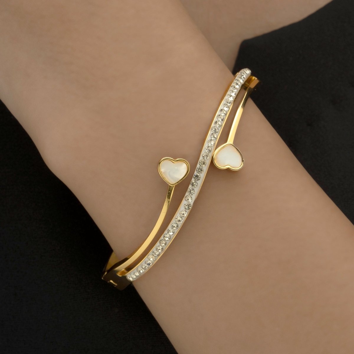 Artklim Gold Plated MOP Heart Studded Bangle Bracelet