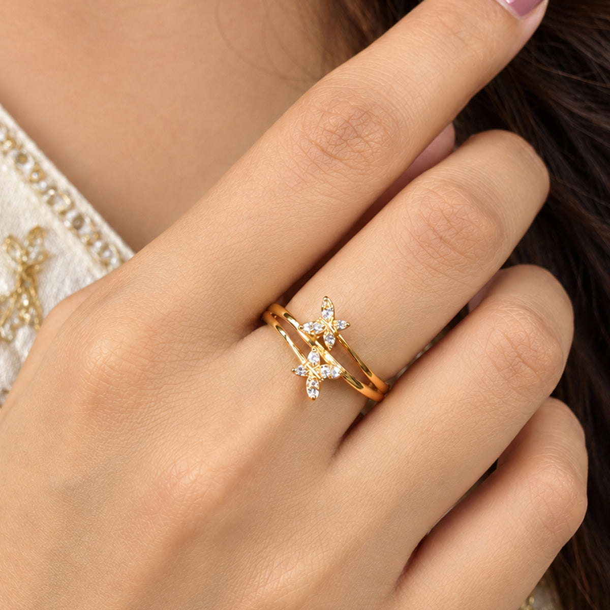 Artklim Elegant Butterfly Crystal Gold-Tone Statement Anti-Tarnish Ring