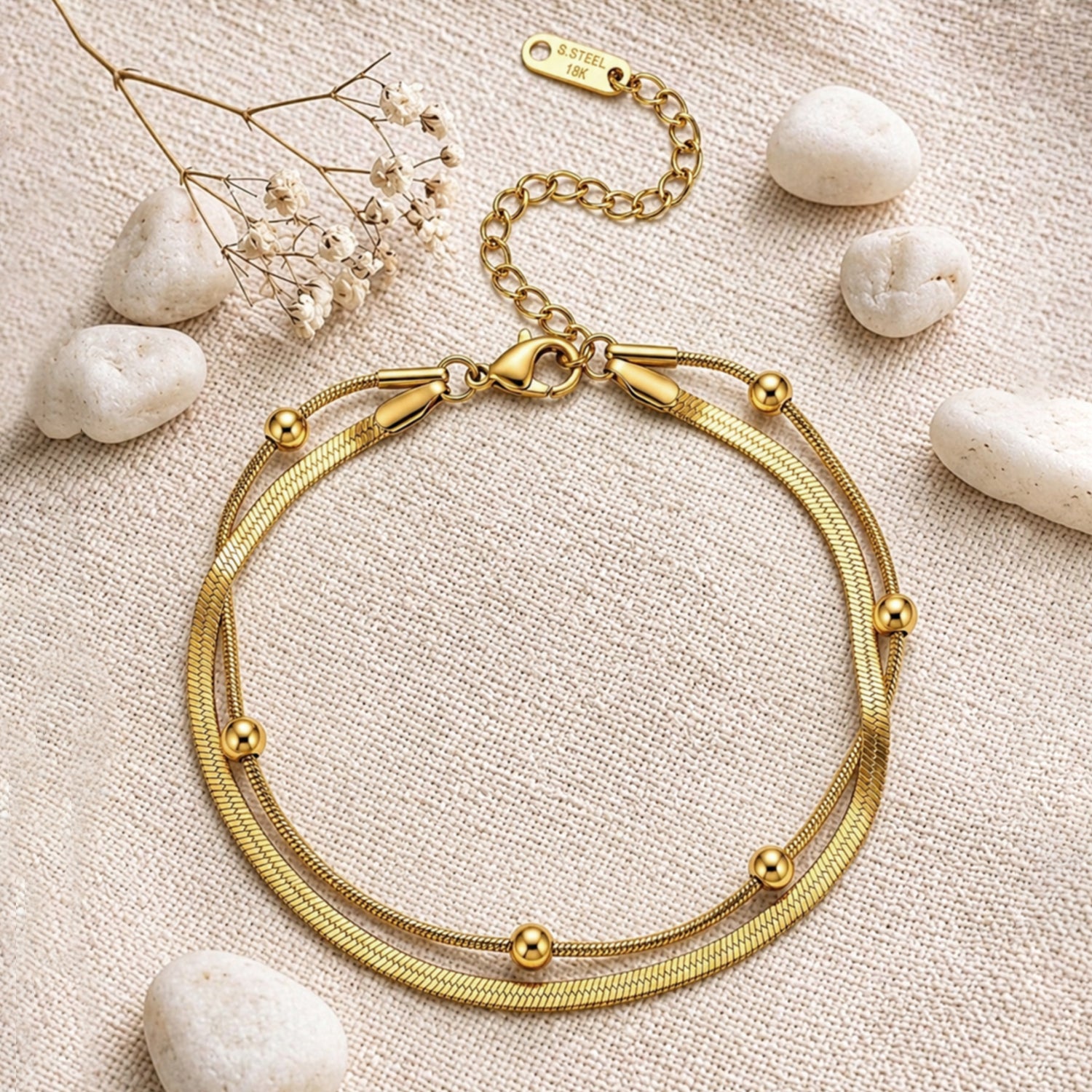 Artklim Double Layer Gold Snake Chain Anti-tarnish Bracelet