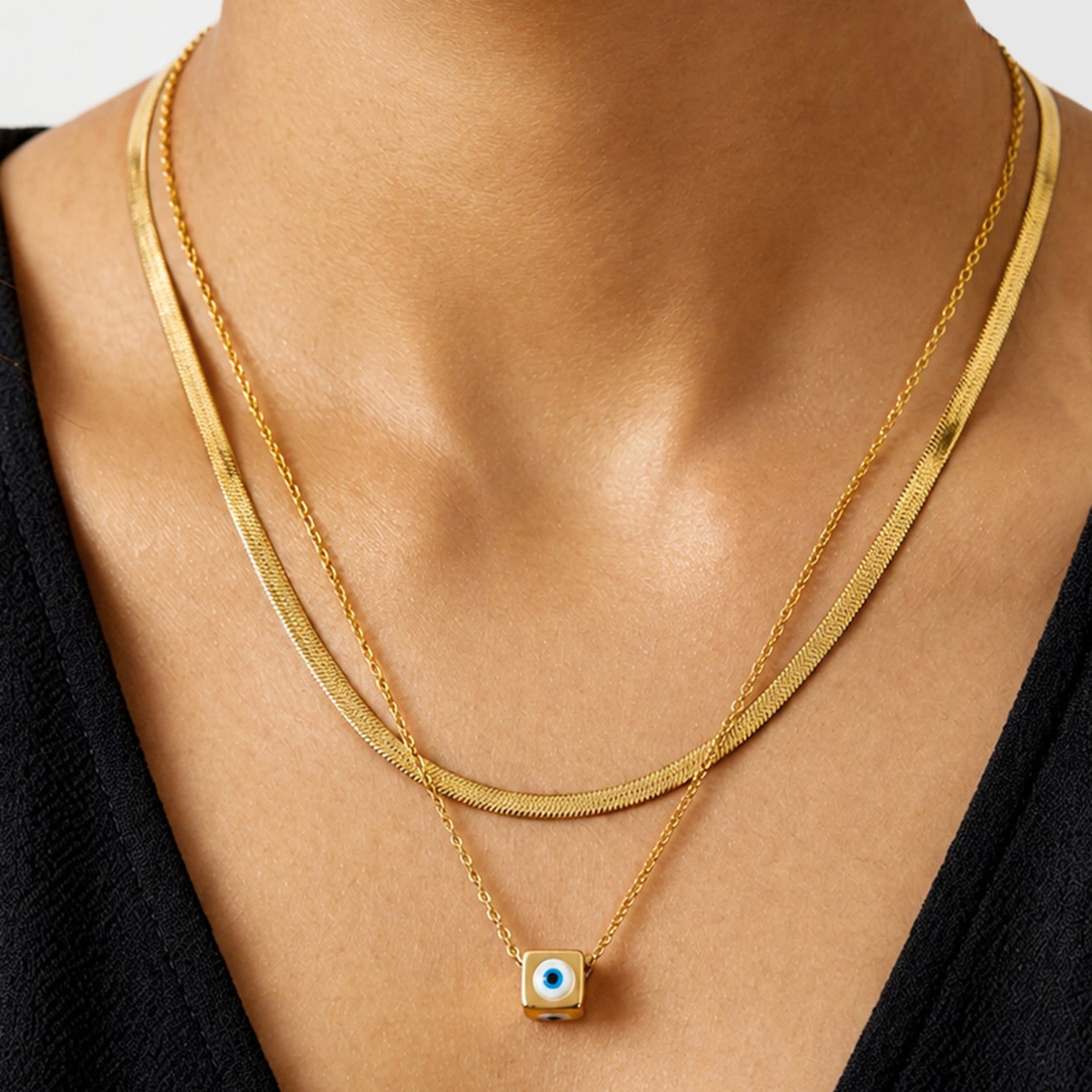 Artklim Cube Evil Eye Layered Anti-Tarnish Pendant Necklace