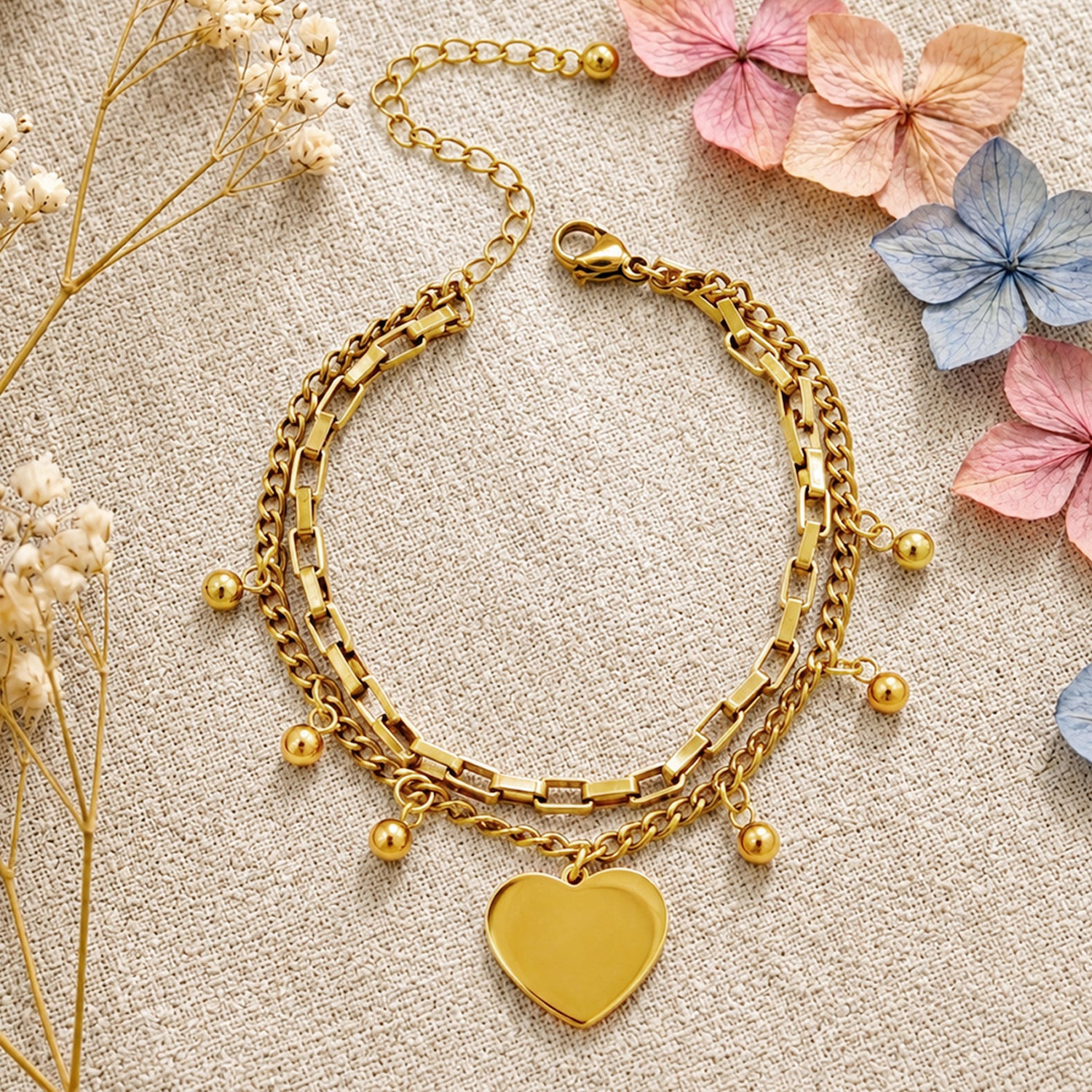 Artklim Double Layer Heart Charm Anti-Tarnish Bracelet