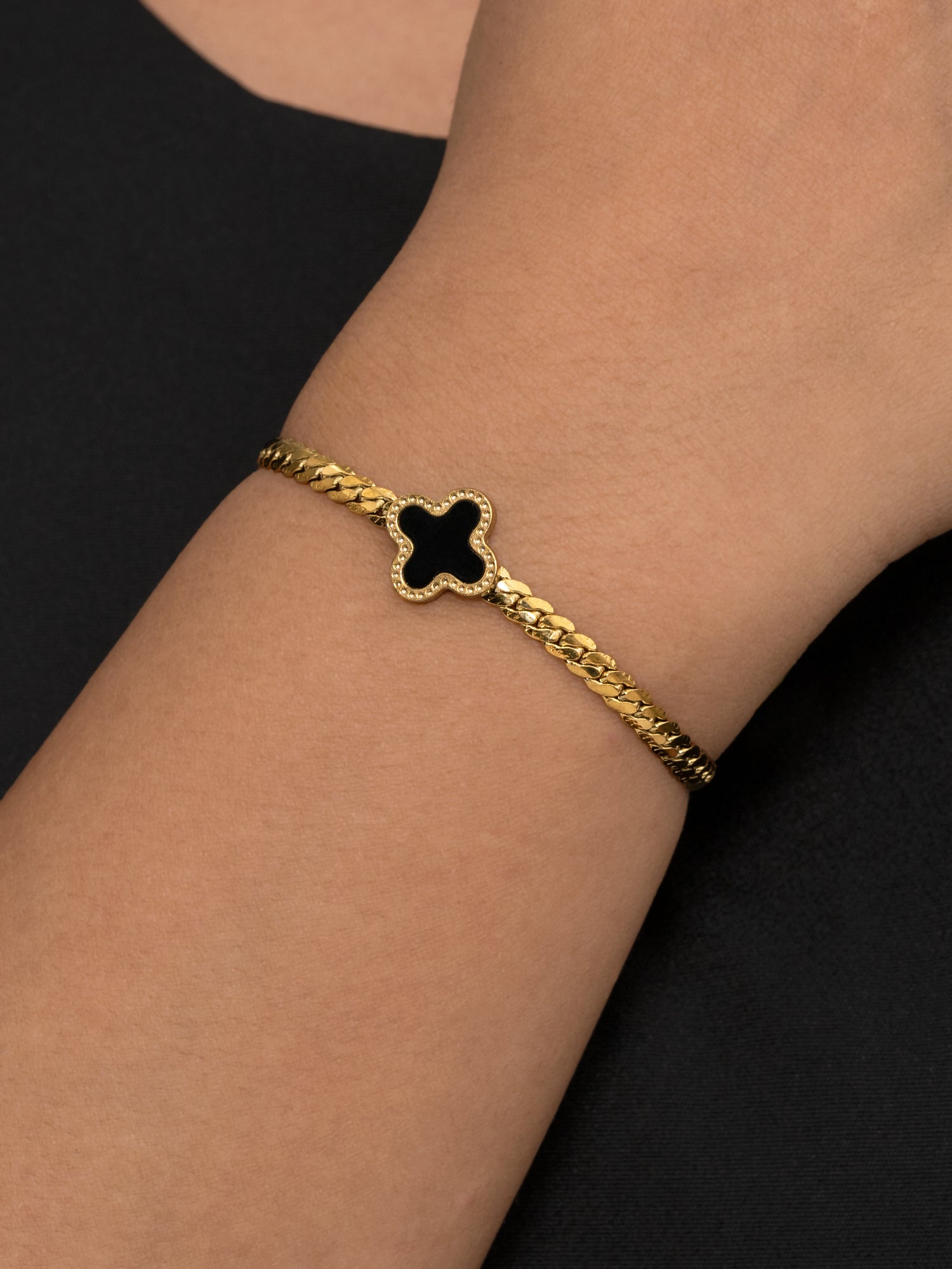 Artklim Gold Plated Anti Tarnish Mystic Black Orbit Bracelet
