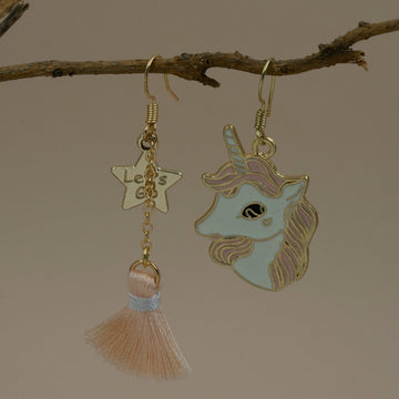 Artklim Gold Plated Peach Unicorn And Star Charm Earrings