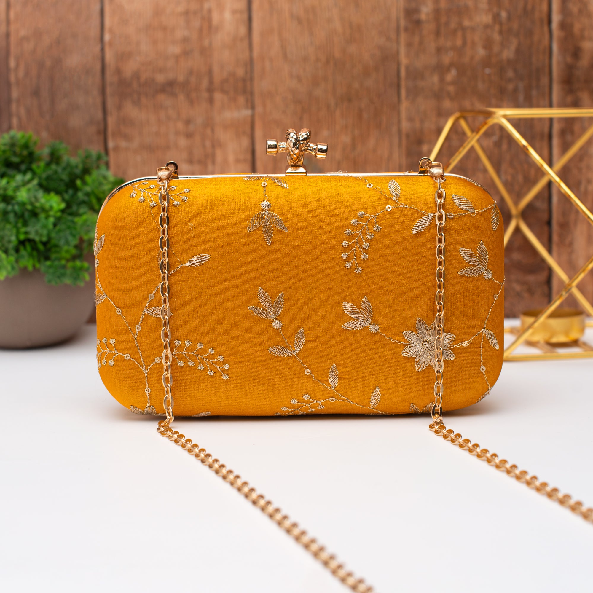 Artklim Royal Mustard Gold Blossom Clutch