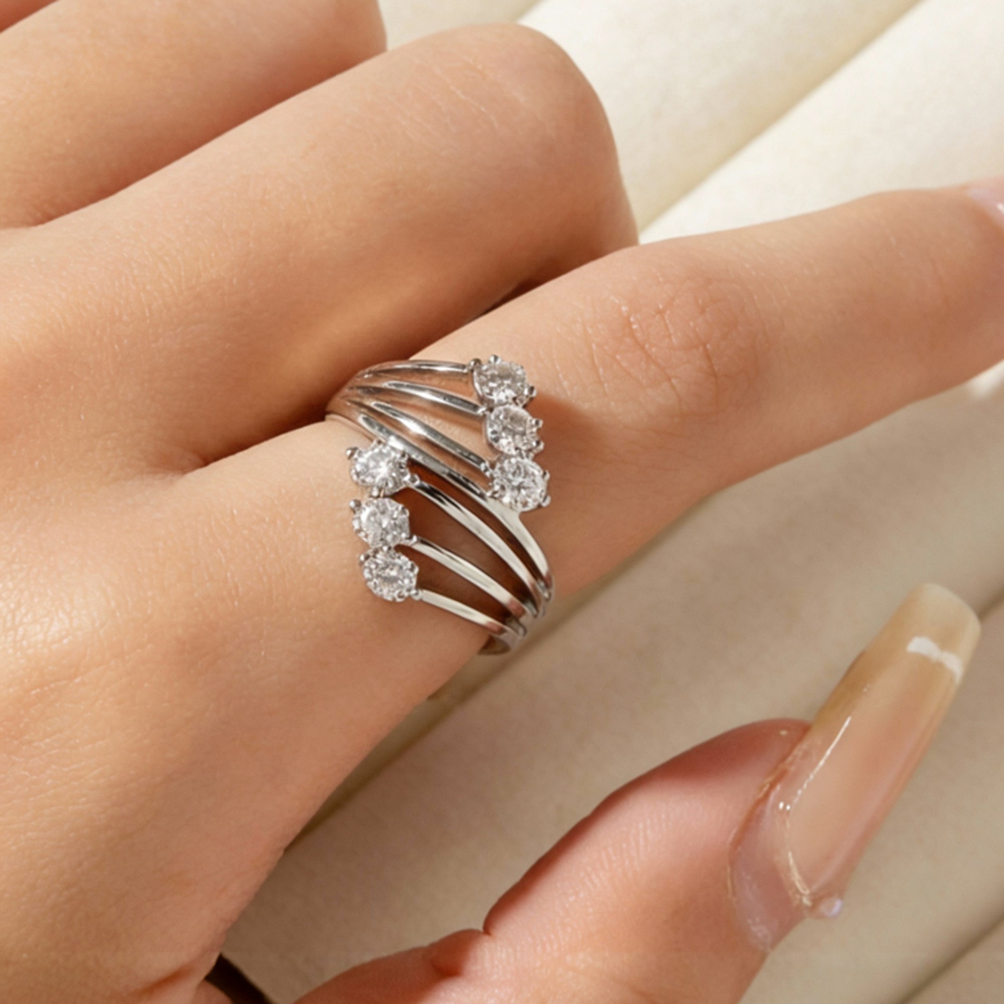 Artklim Silver Plated Crystal Curve Design Anti-Tarnish Ring