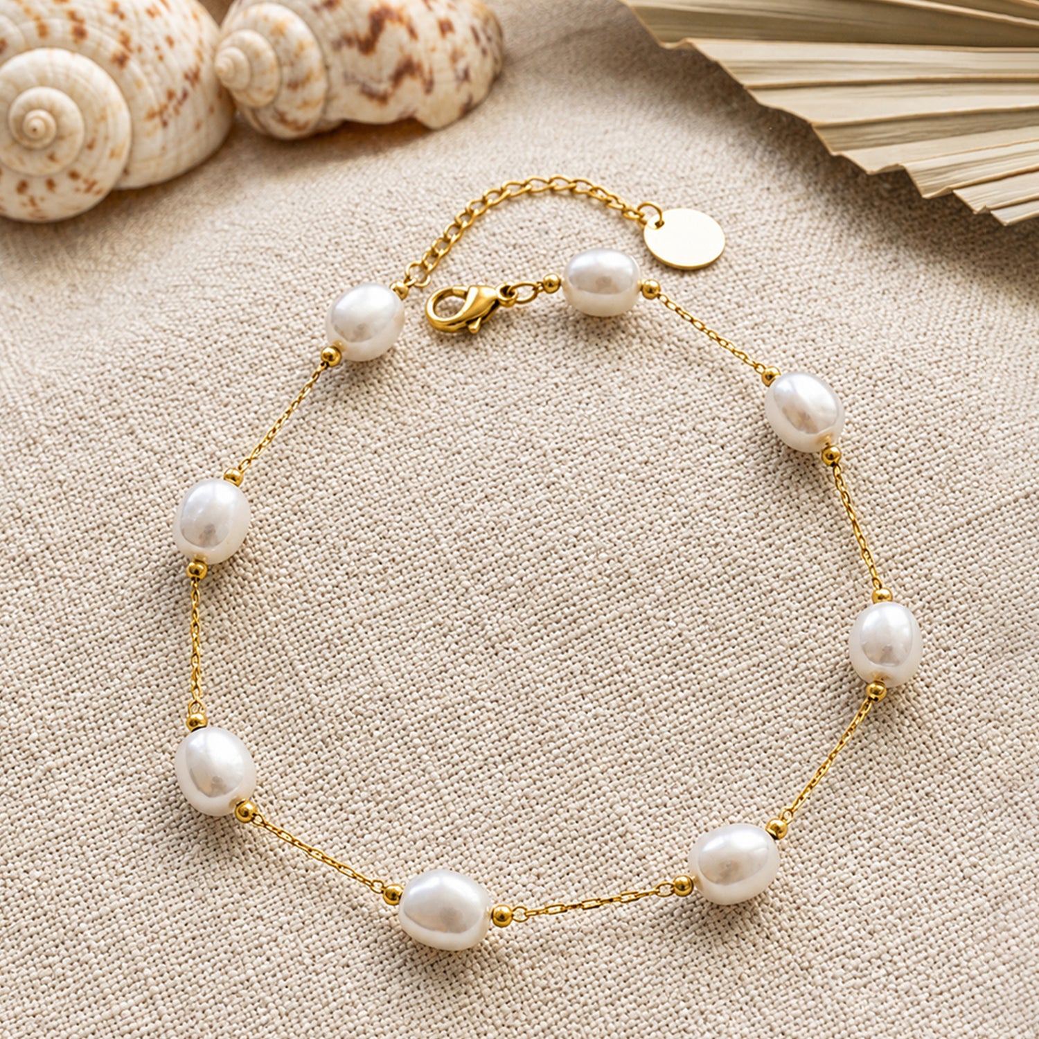 Artklim Elegant Oval Pearl Gold Chain Anti-Tarnish Anklet