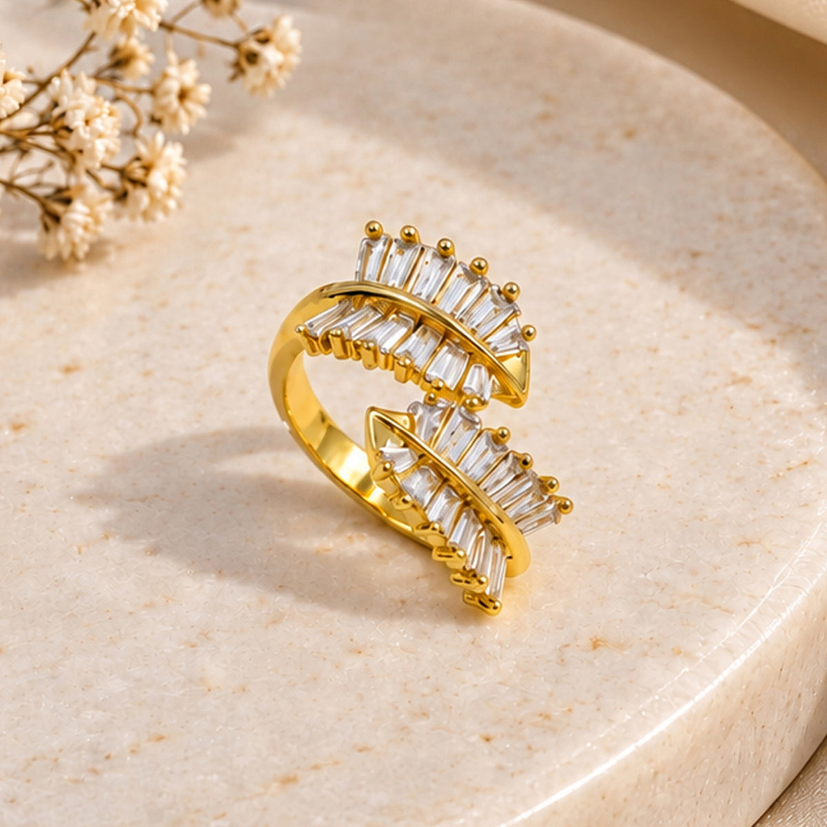 Artklim Elegant Spiral CZ Crystal Gold-Tone Statement Anti-Tarnish Ring