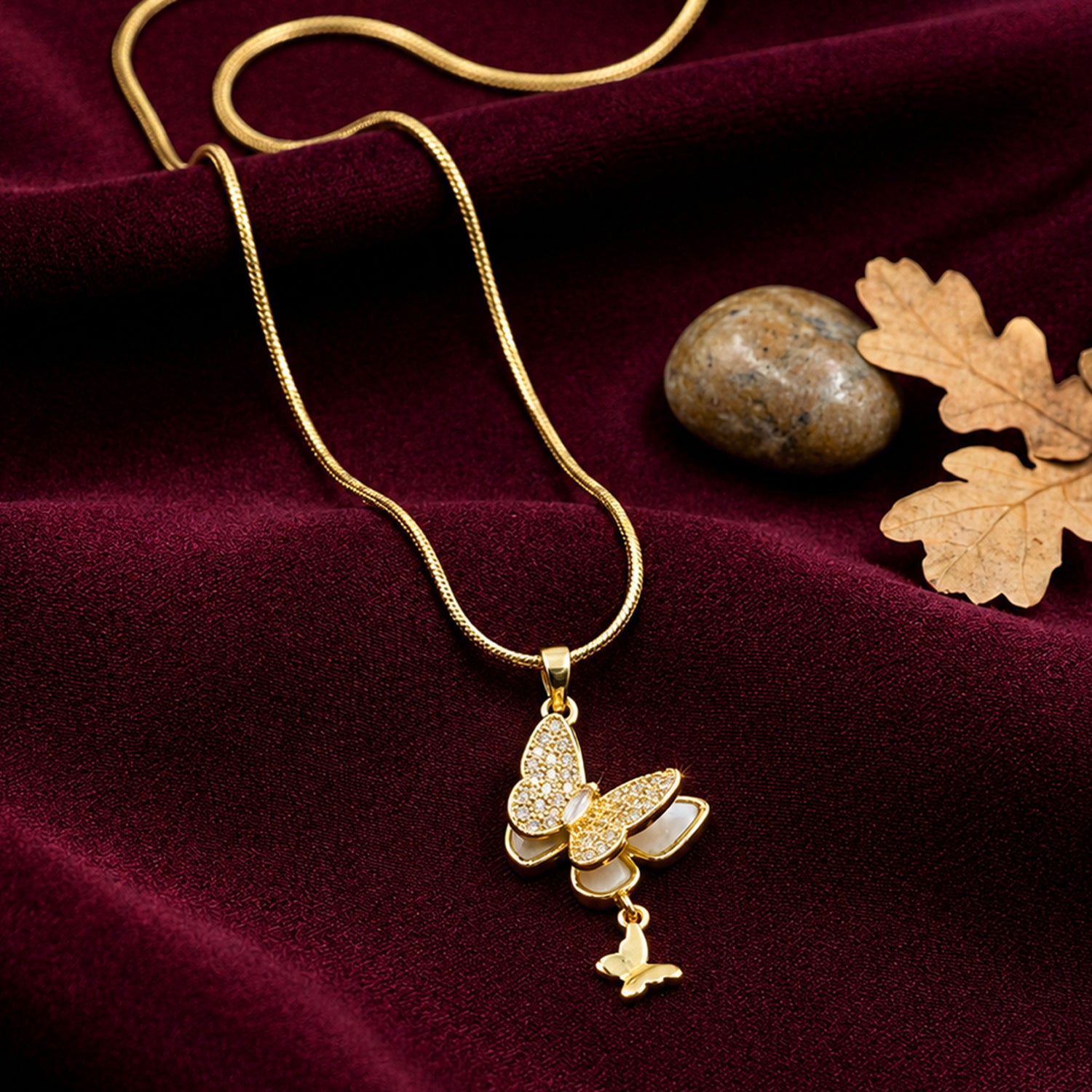 Artklim Graceful Butterfly Drop Anti-Tarnish Pendant Necklace