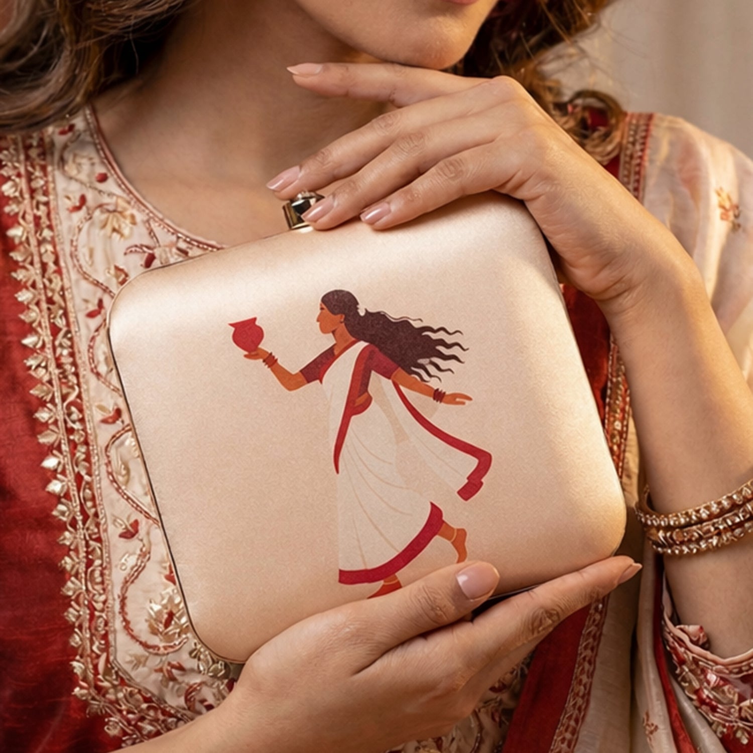 Artklim Traditional Bengali Dancer Portrait Printed Clutch