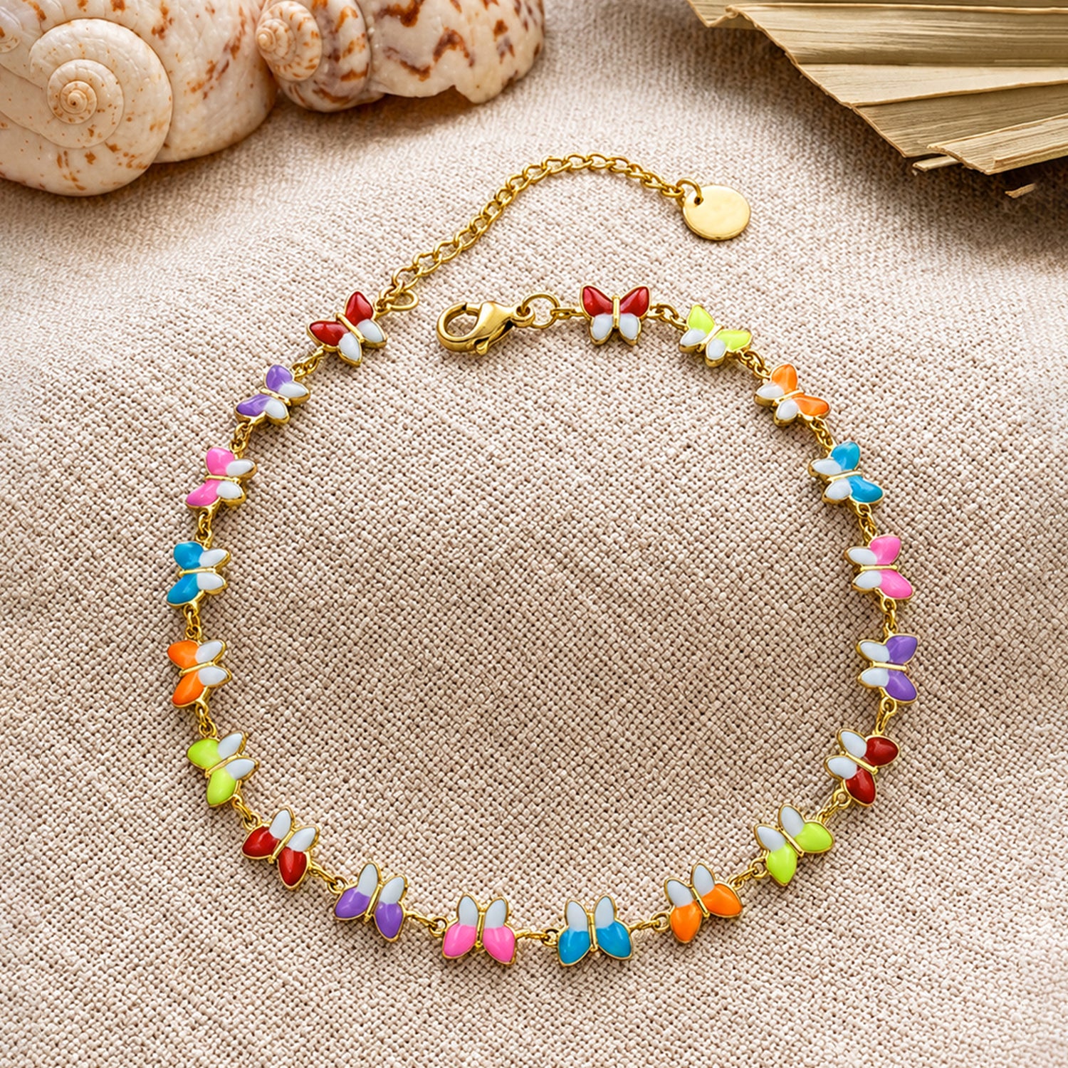 Artklim Multicolor Butterfly Charm Gold Chain Anti-Tarnish Anklet