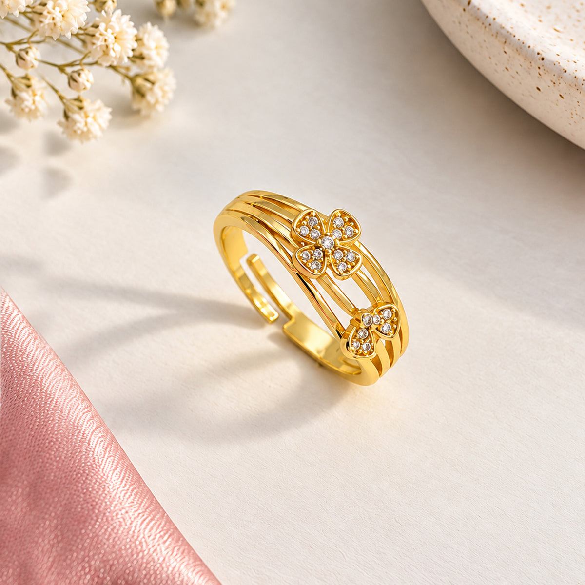 Artklim Delicate Double Flower Gold-Tone Anti-Tarnish Ring