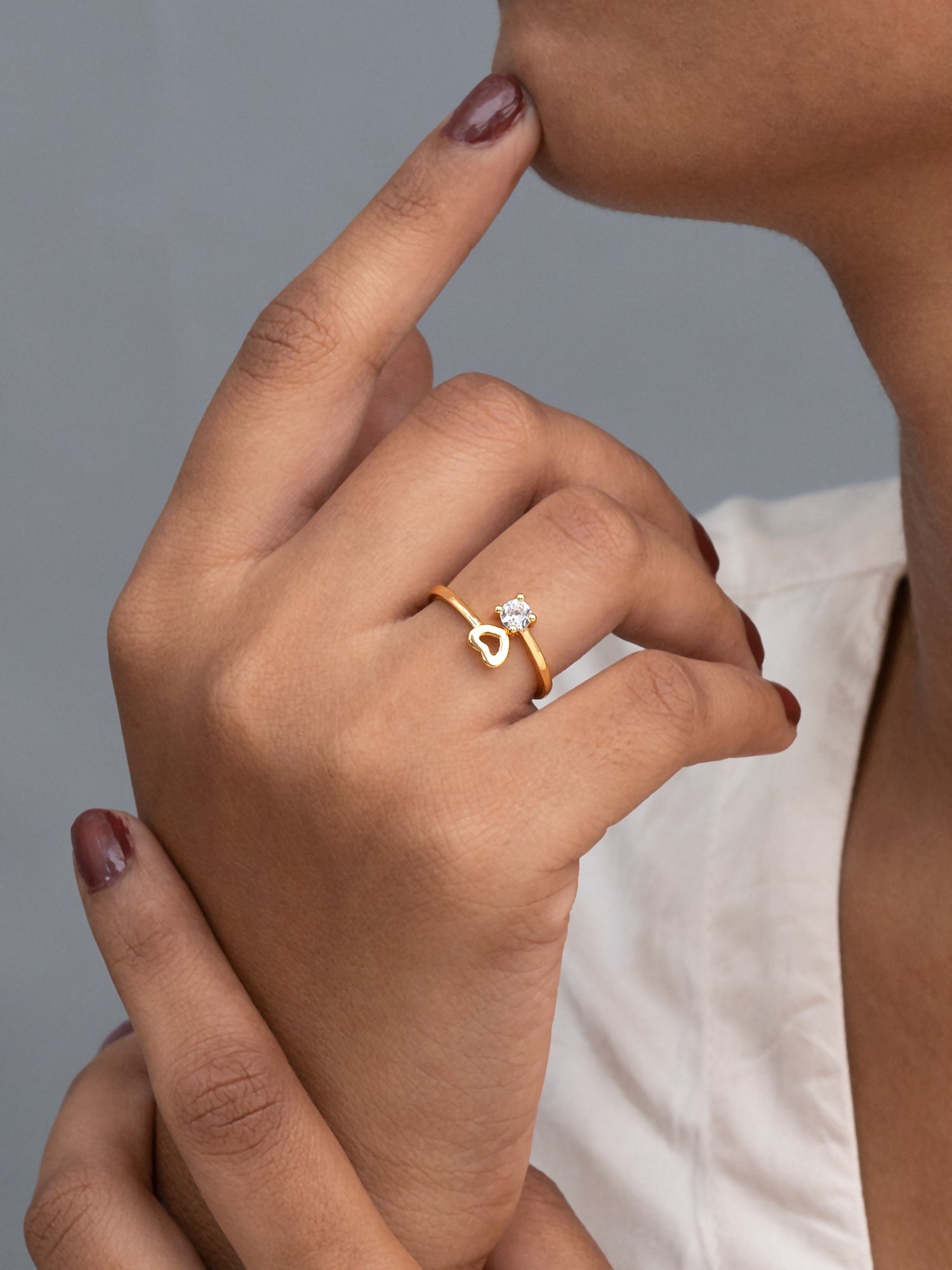 Artklim Gold-Plated Heart Solitaire Anti-Tarnish Ring