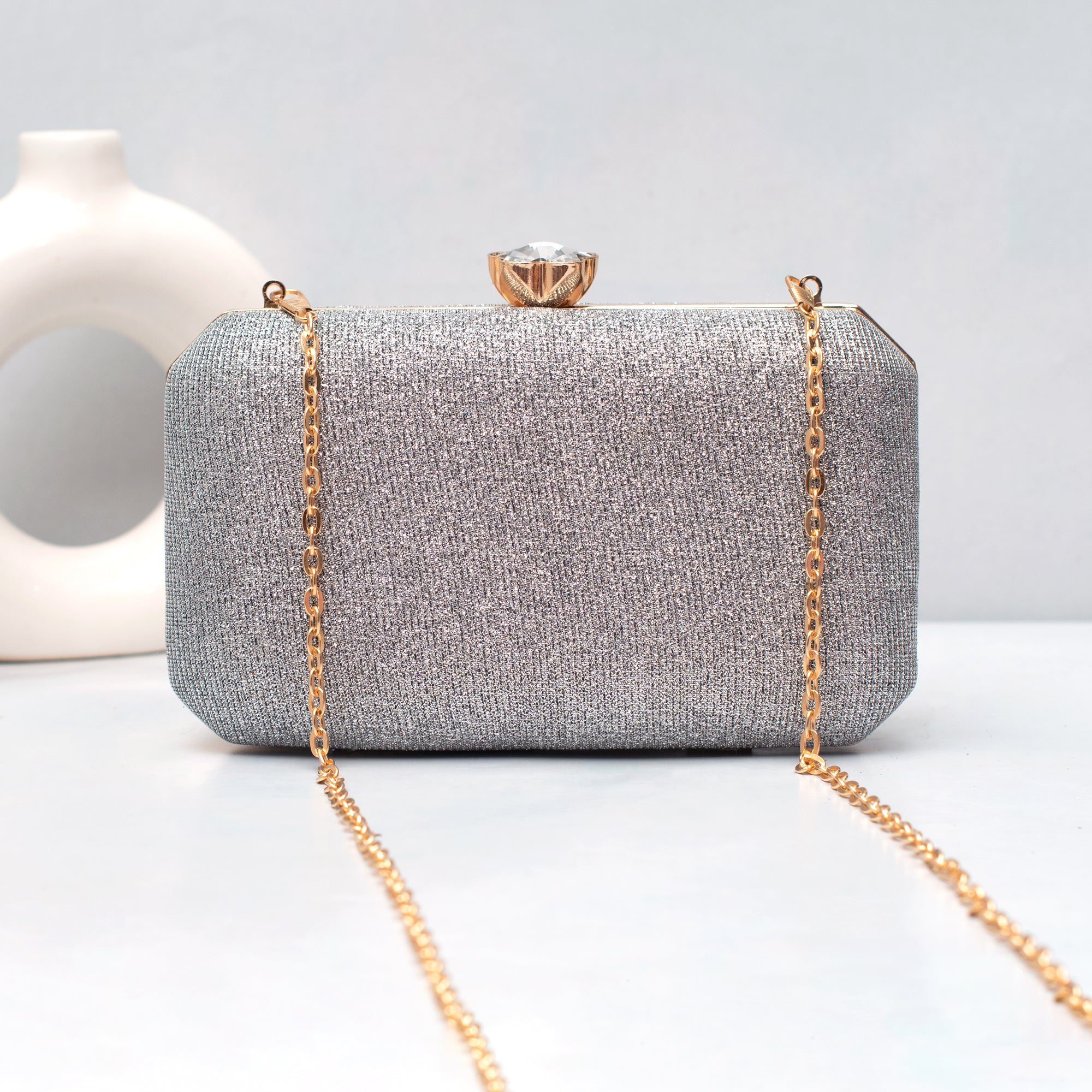 Artklim Silver Stardust Luxe Embroidered Clutch