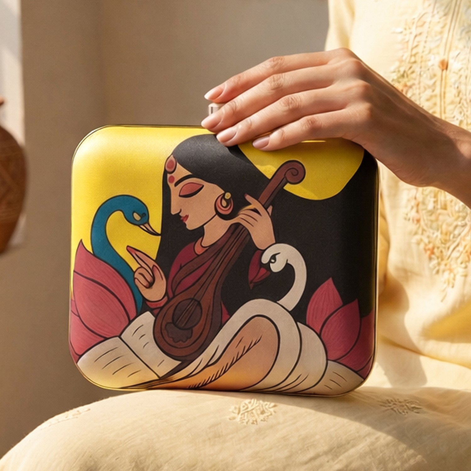 Artklim Maa Saraswati With Veena Printed Clutch