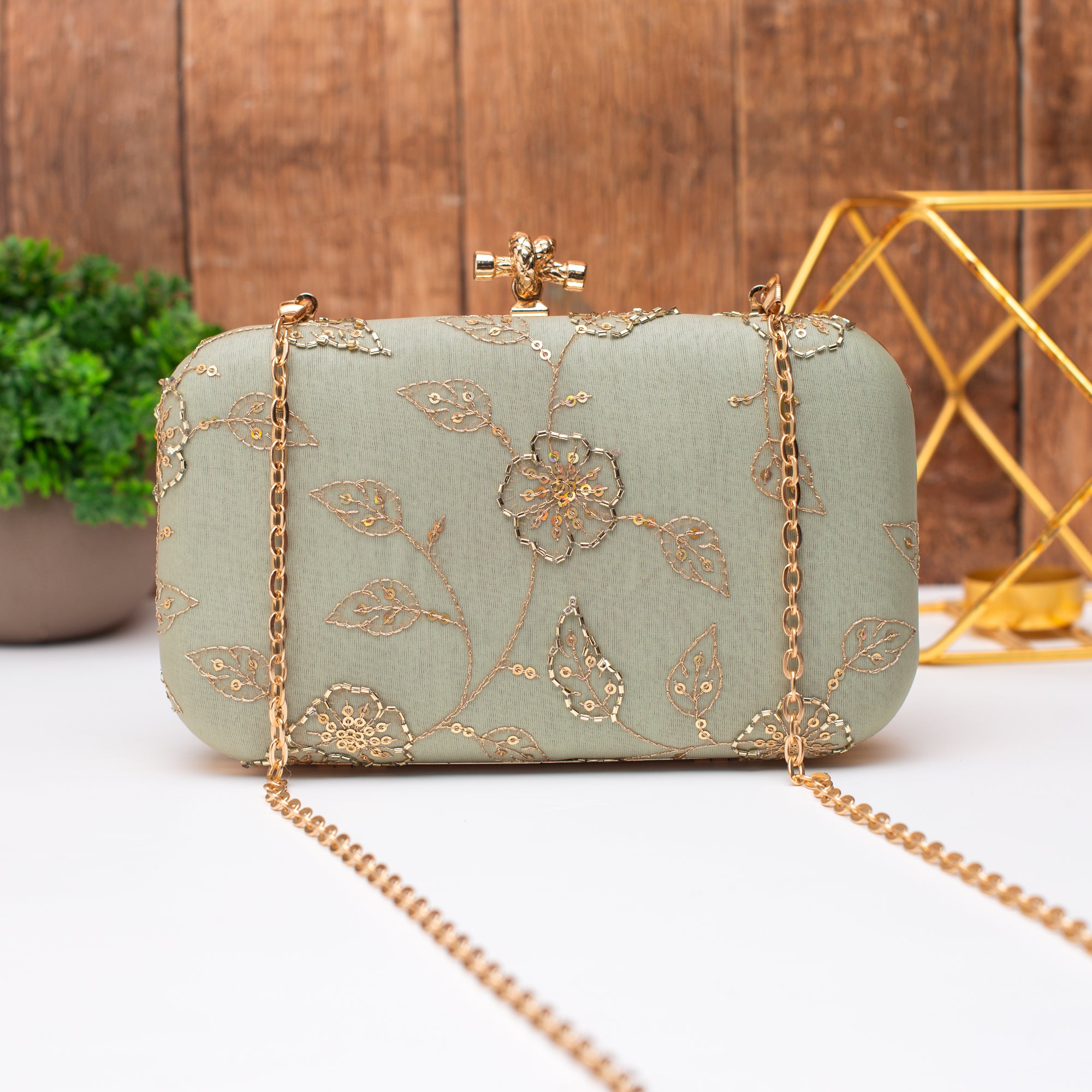 Artklim Royal Olive Pastel Blossom Clutch