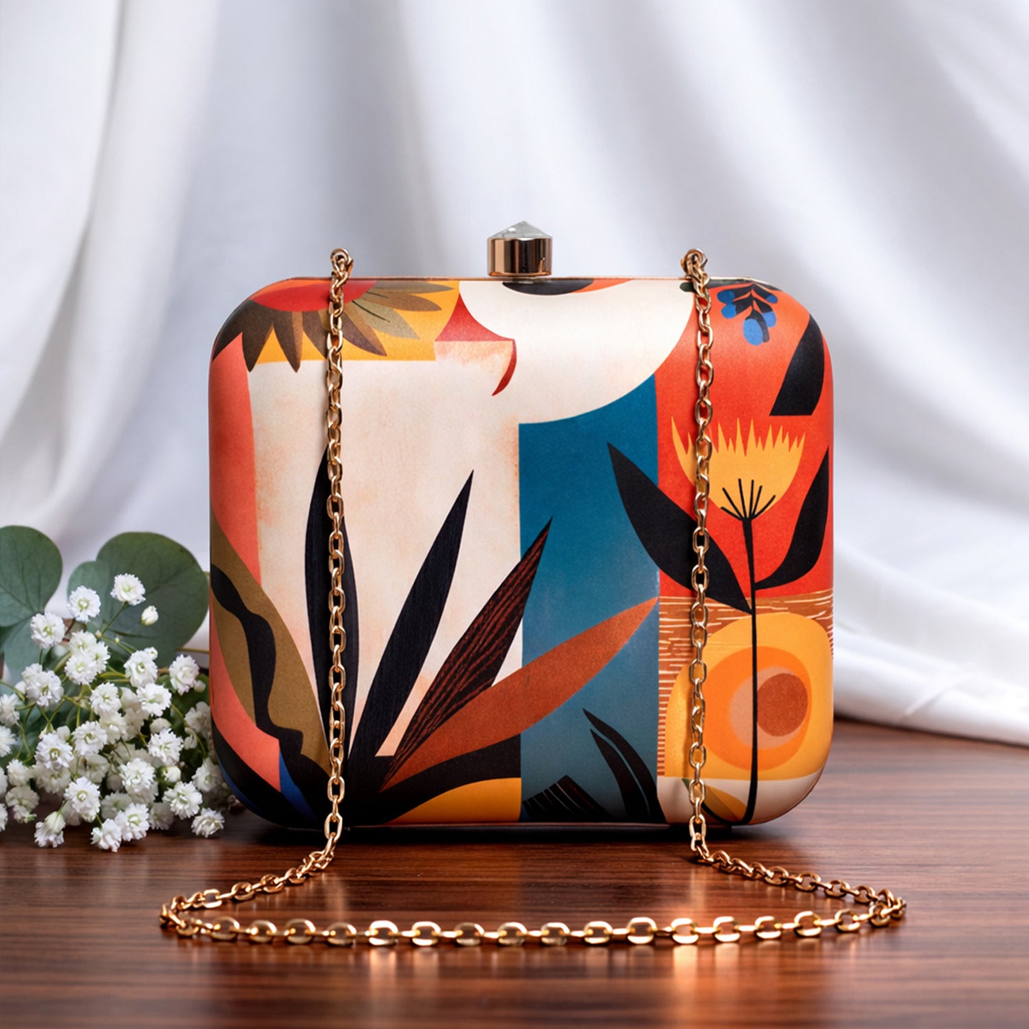 Multi-Pattern Abstract Art Printed Clutch