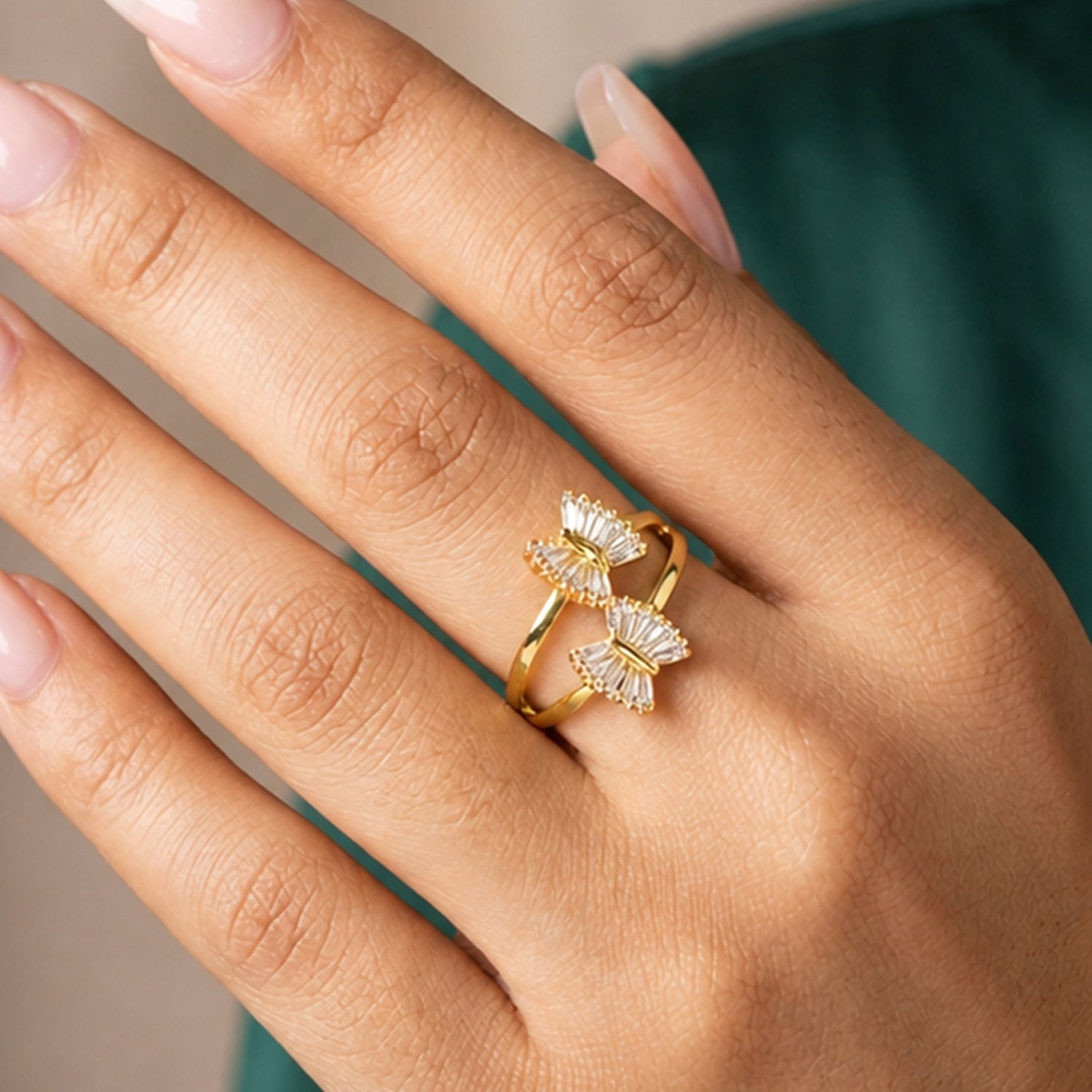Artklim Double Butterfly Gold-Plated Adjustable Anti-Tarnish Ring