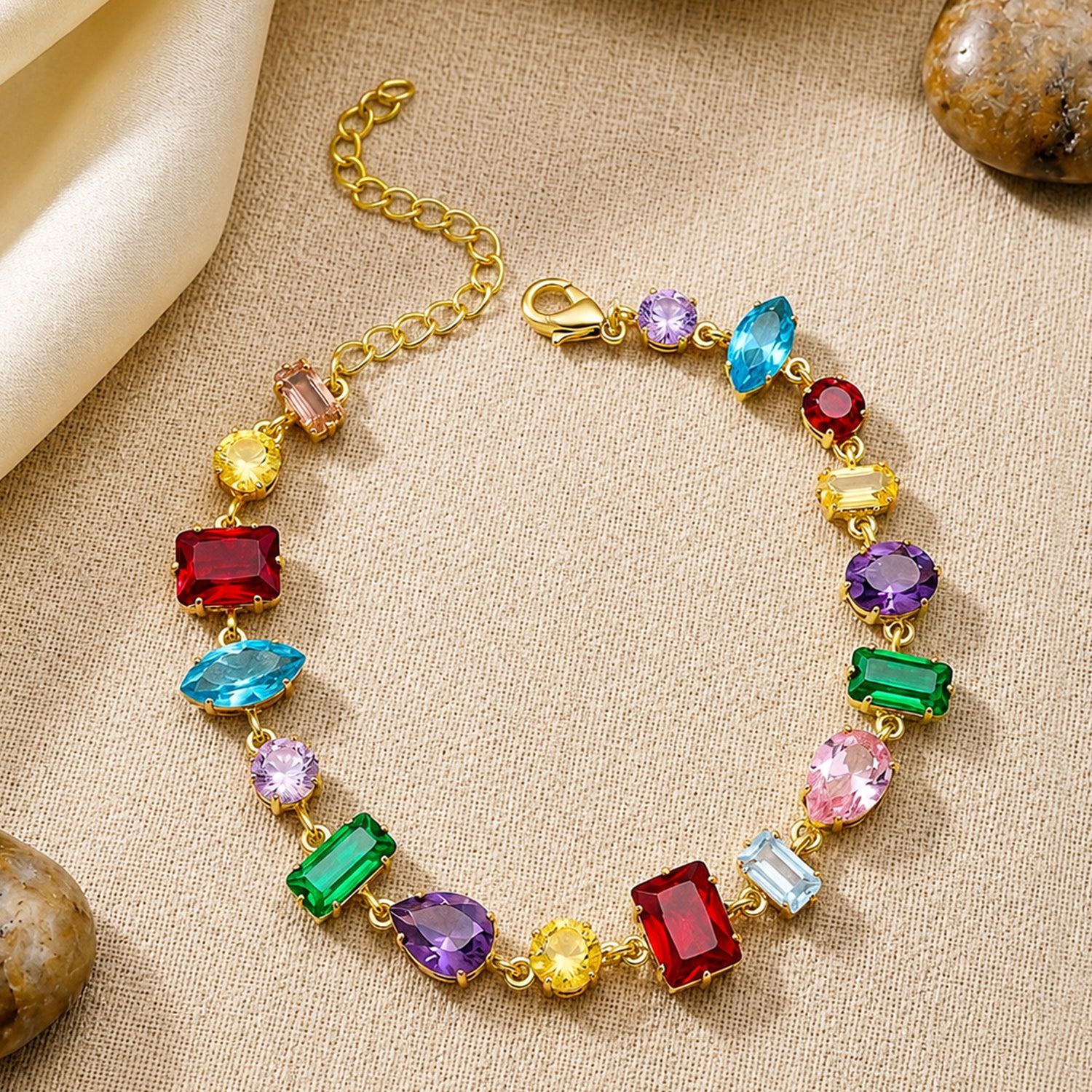 Artklim Rainbow Gemstone Crystal Anti-Tarnish Bracelet