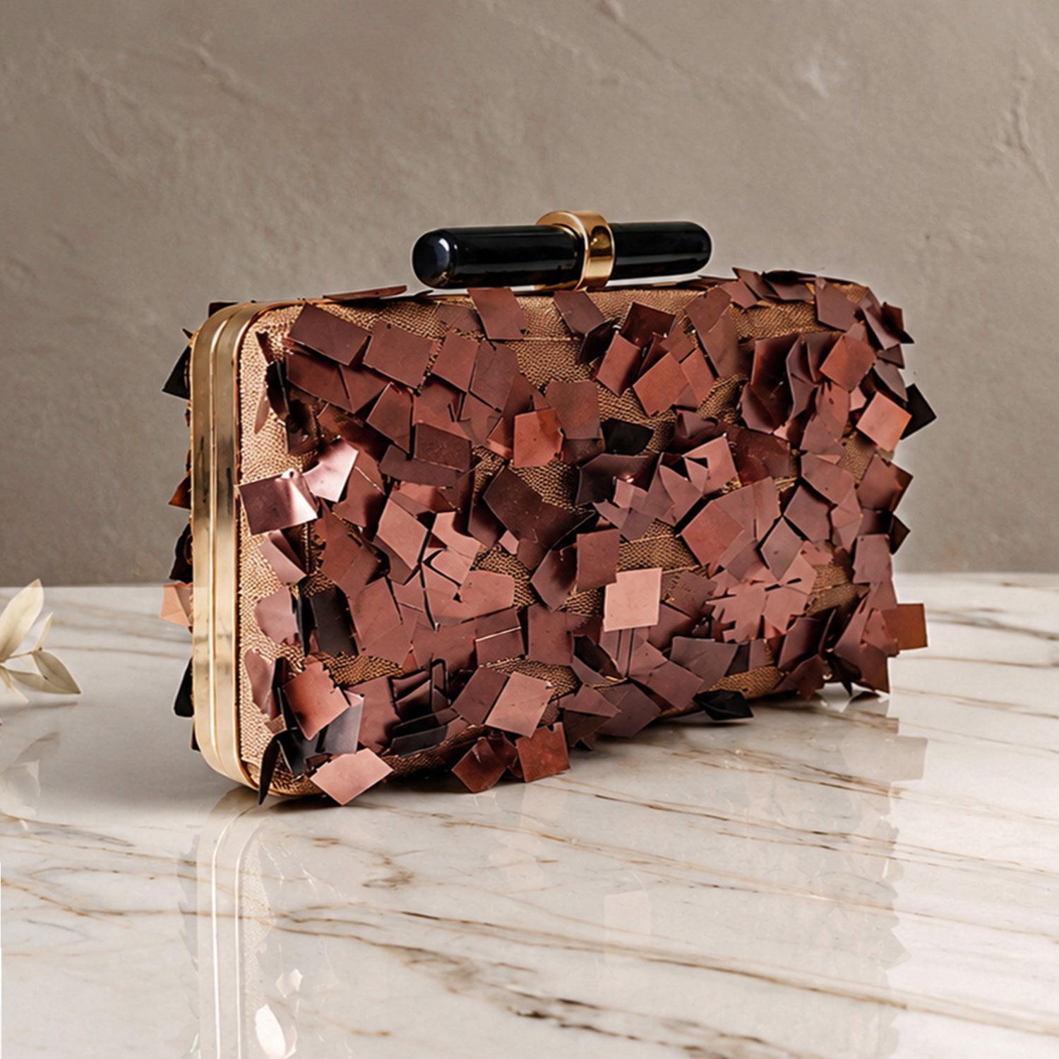 Artklim Brown Sequins Clutch