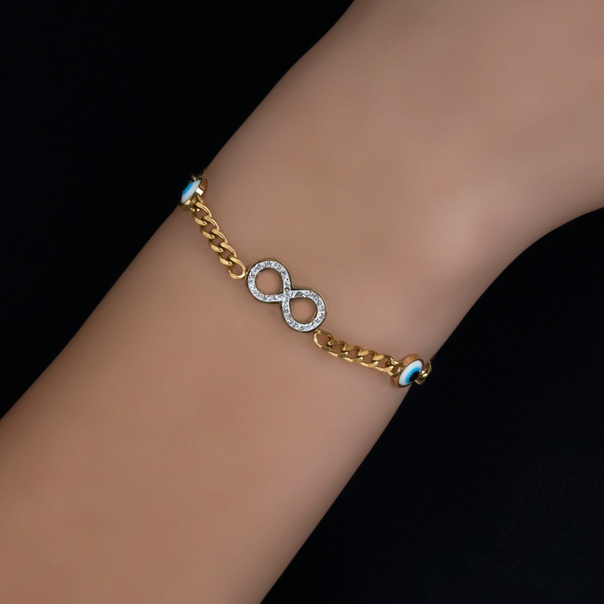 Artklim Gold Plated Infinity And Evil Eye Charms Bracelet