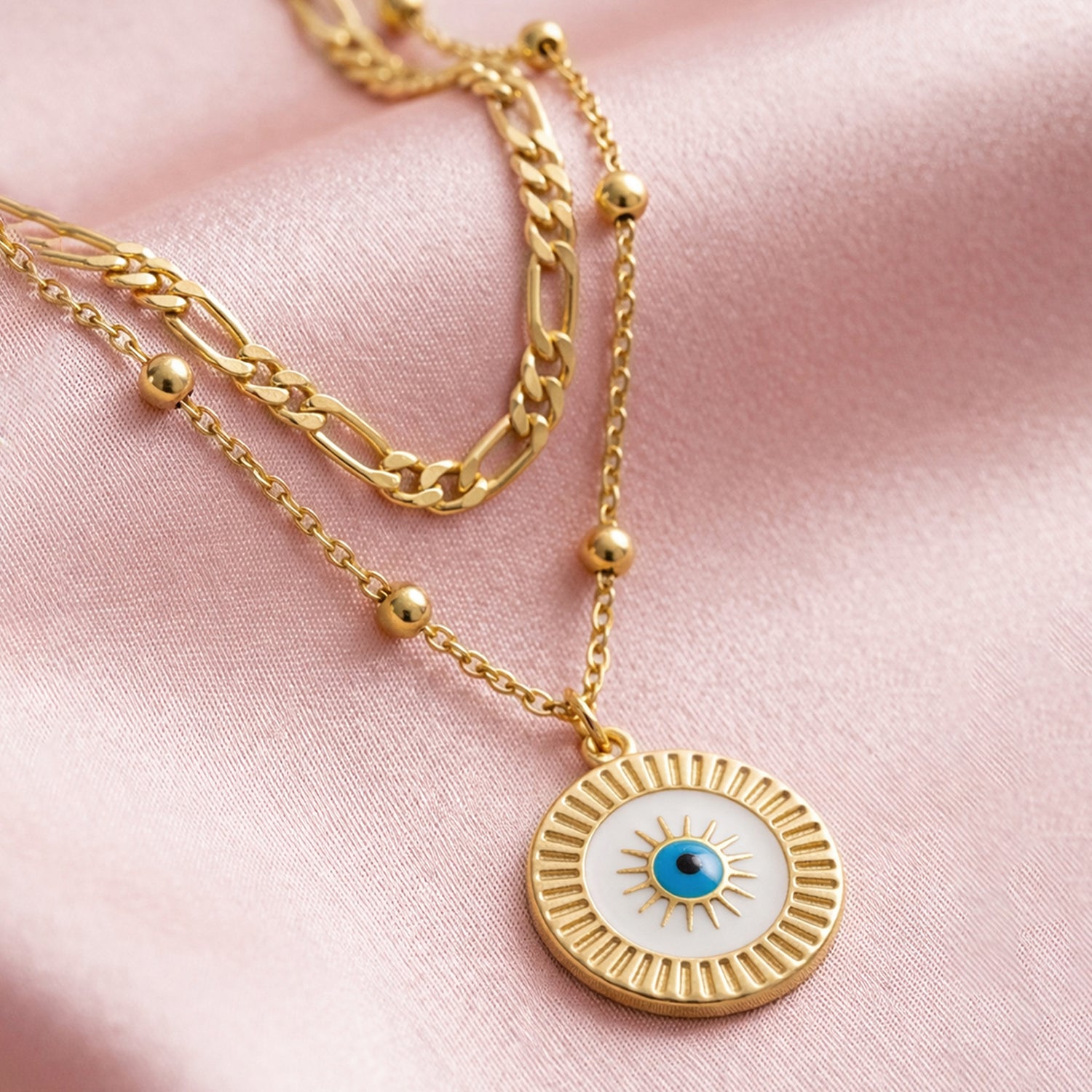 Artklim Classic Evil Eye Medallion Layered Anti-Tarnish Necklace