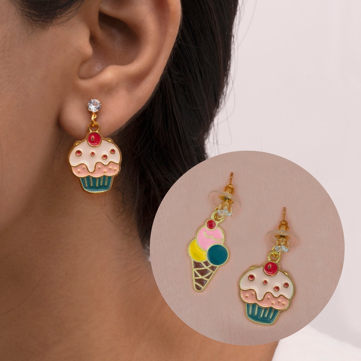 Artklim Cupcake And Ice- Cream Mismatched Drop Earrings