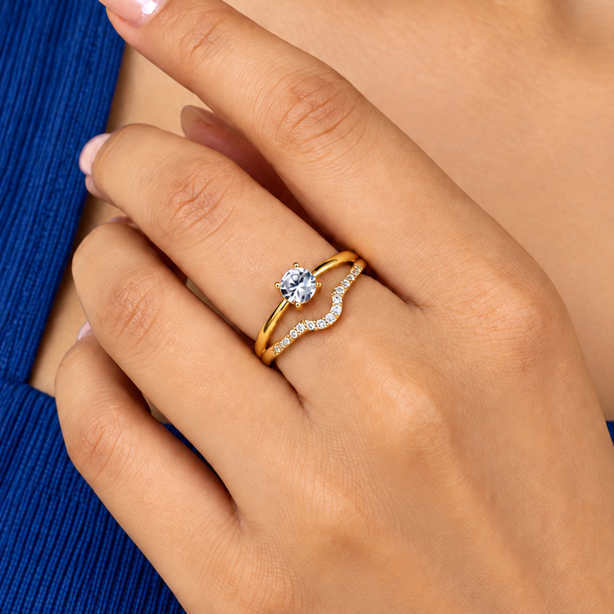 Artklim Dainty Twisted Crystal Gold-Tone Anti-Tarnish Ring