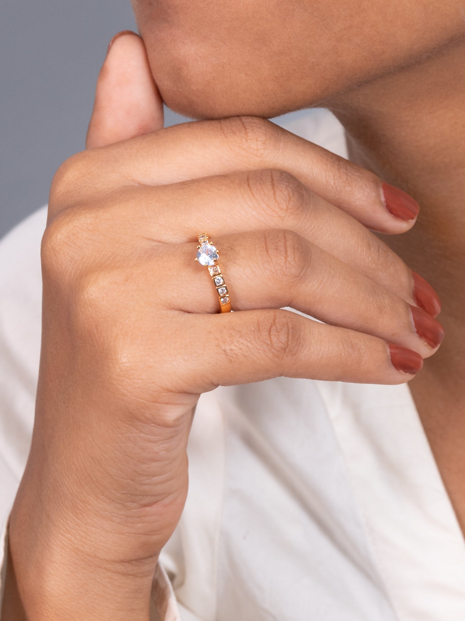 Artklim Gold-Plated Square-Cut Solitaire Anti Tarnish Ring