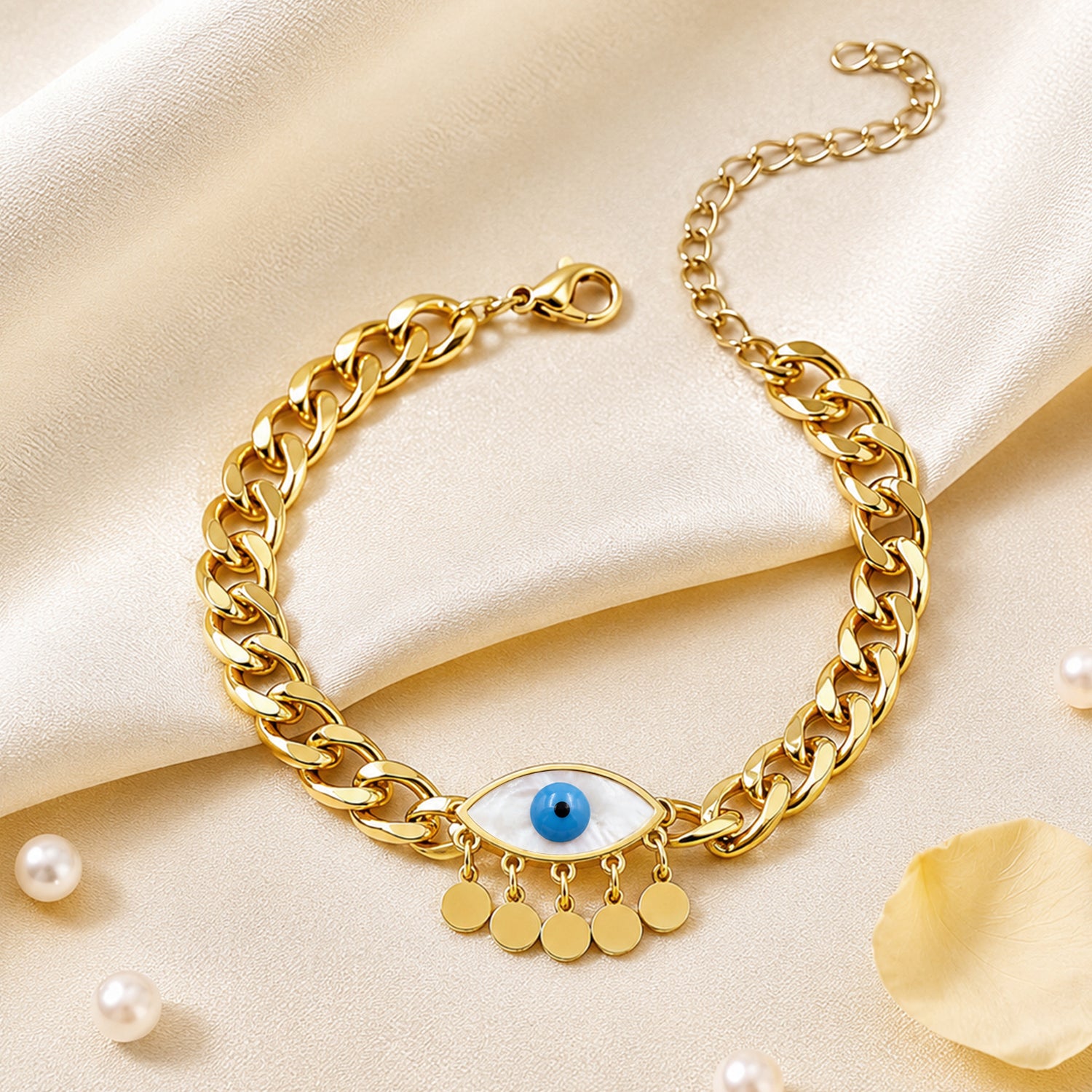 Artklim Evil Eye Charm Gold Chain Bracelet Anti-Tarnish Bracelet