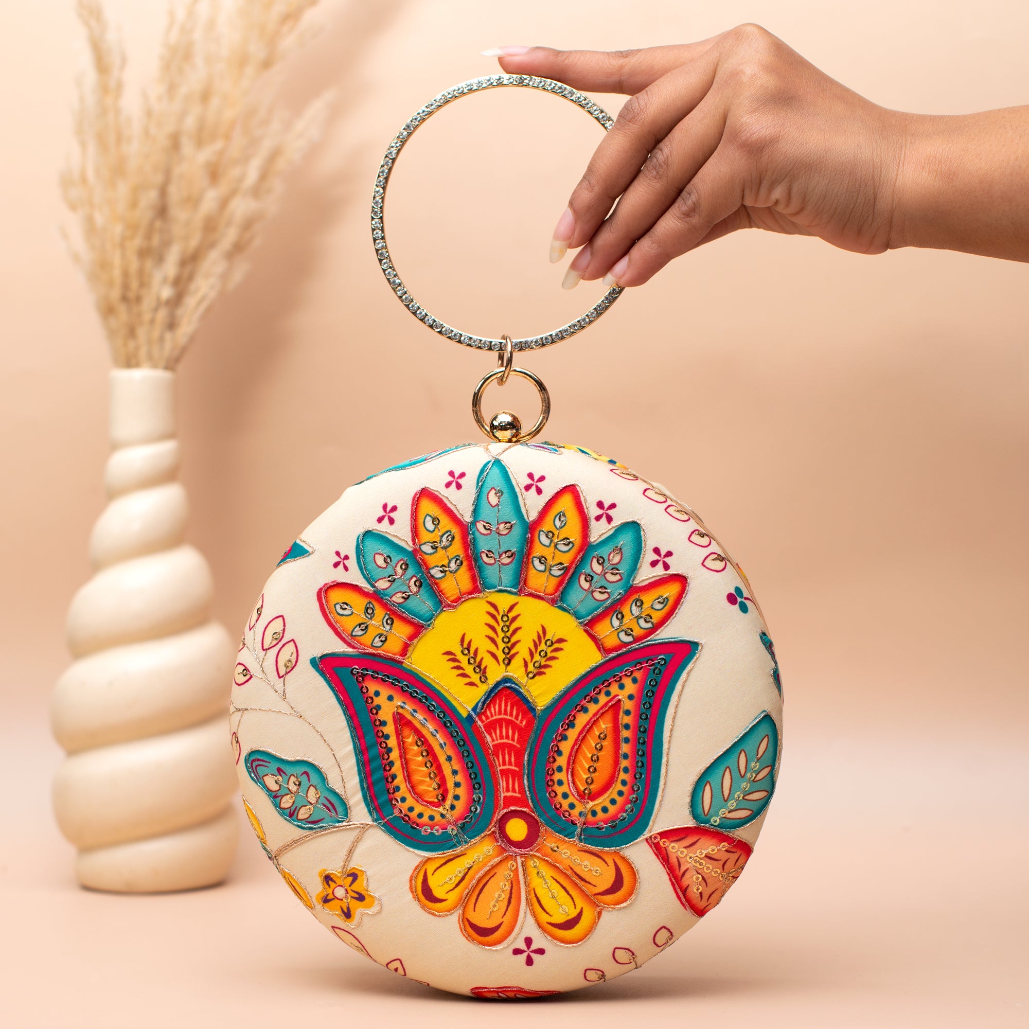 Artklim Vibrant Muse Round Embroidery Clutch