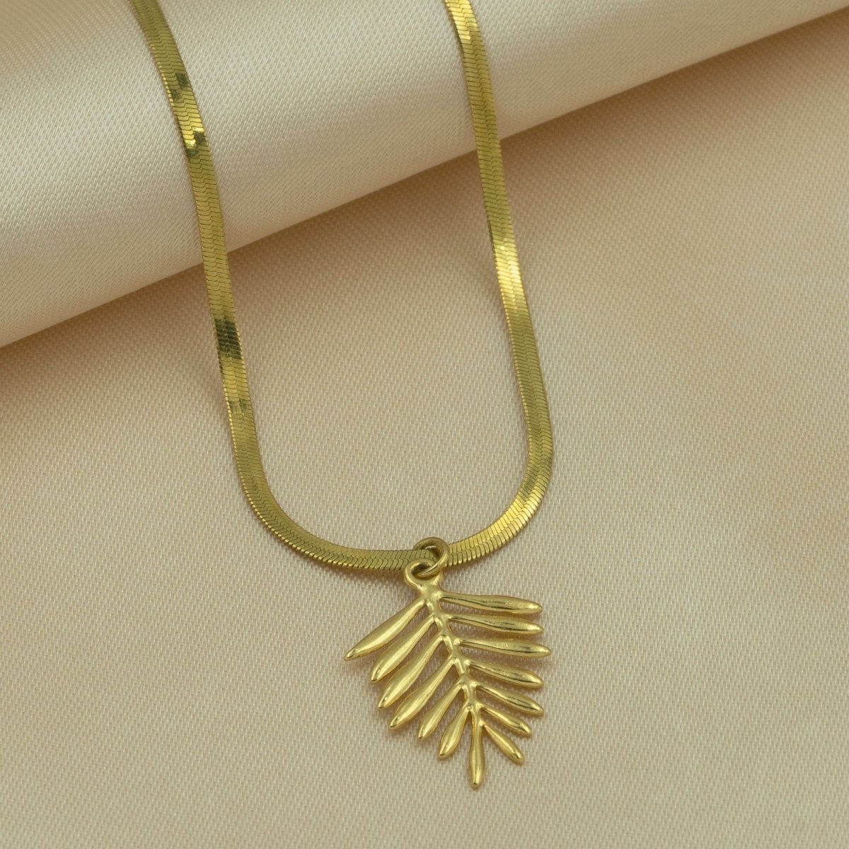Artklim Gold-Plated Leaf Pendant With Snake Chain Necklace