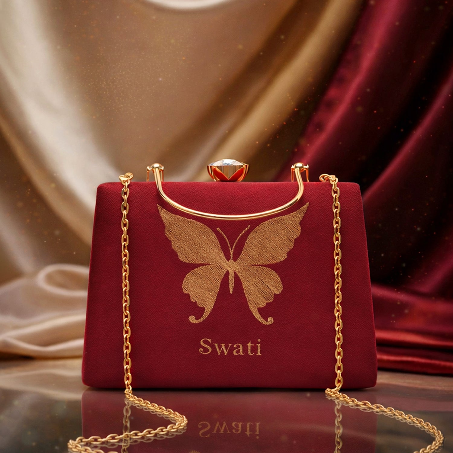 Artklim Butterfly Embroidery Name Customized Clutch