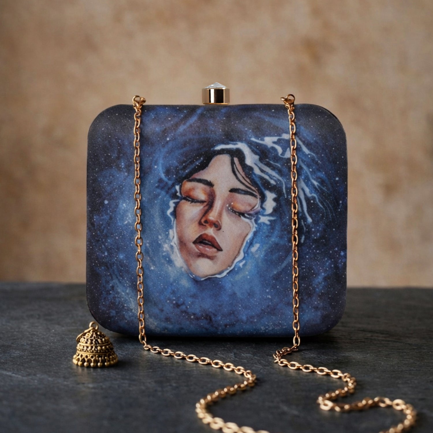 Artklim Mystery Blue Printed Clutch